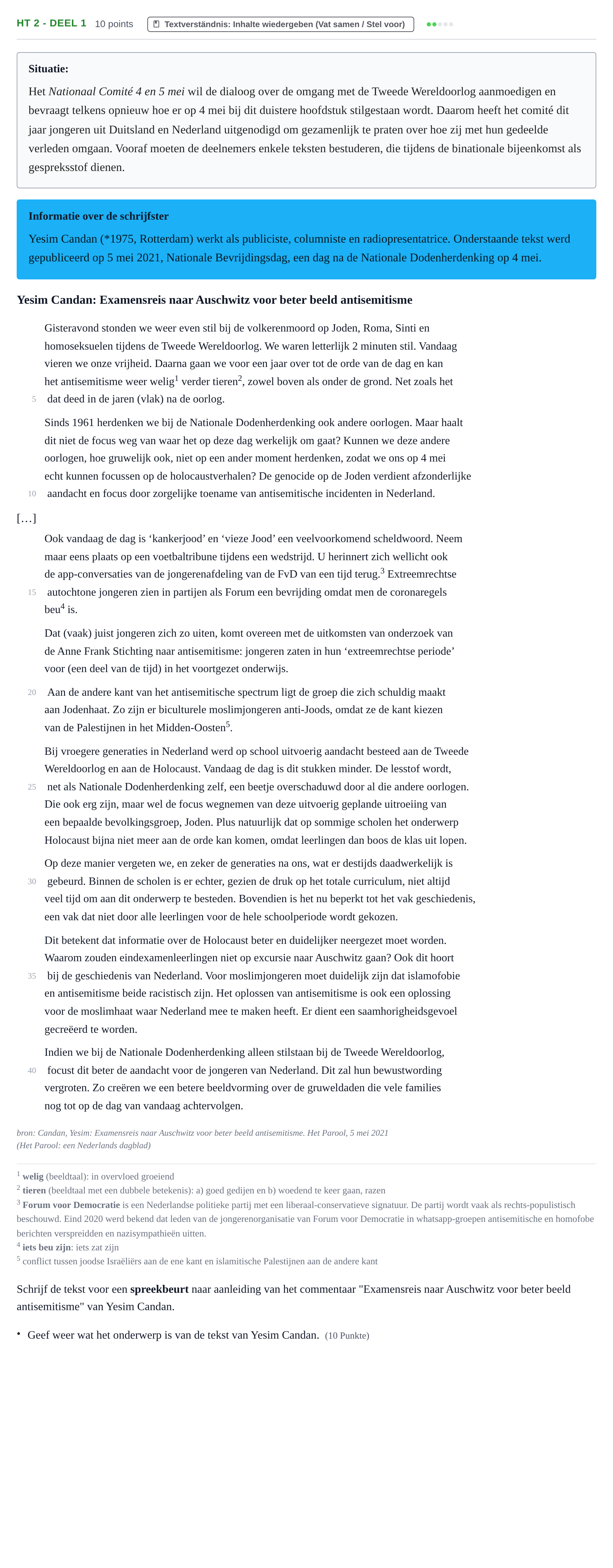 Aufgabenstellung: Aufgabe HT 2 - Deel 1 · Abitur NRW Niederländisch GK · Haupttermin · neu einsetzend · Weit 2022