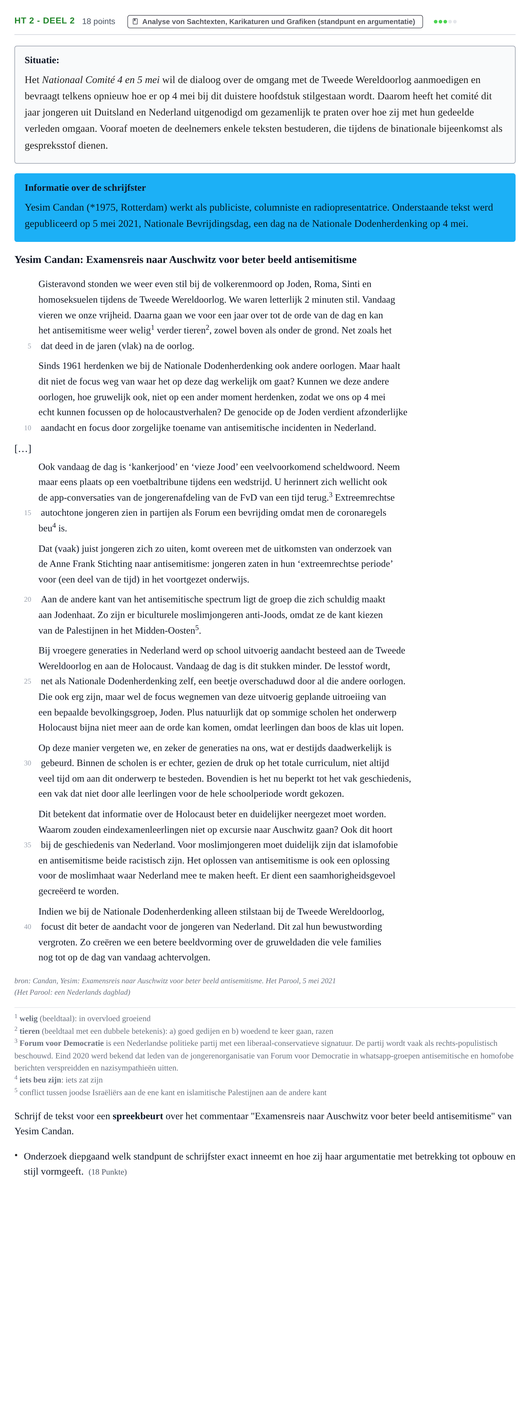 Aufgabenstellung: Aufgabe HT 2 - Deel 2 · Abitur NRW Niederländisch GK · Haupttermin · neu einsetzend · Weit 2022
