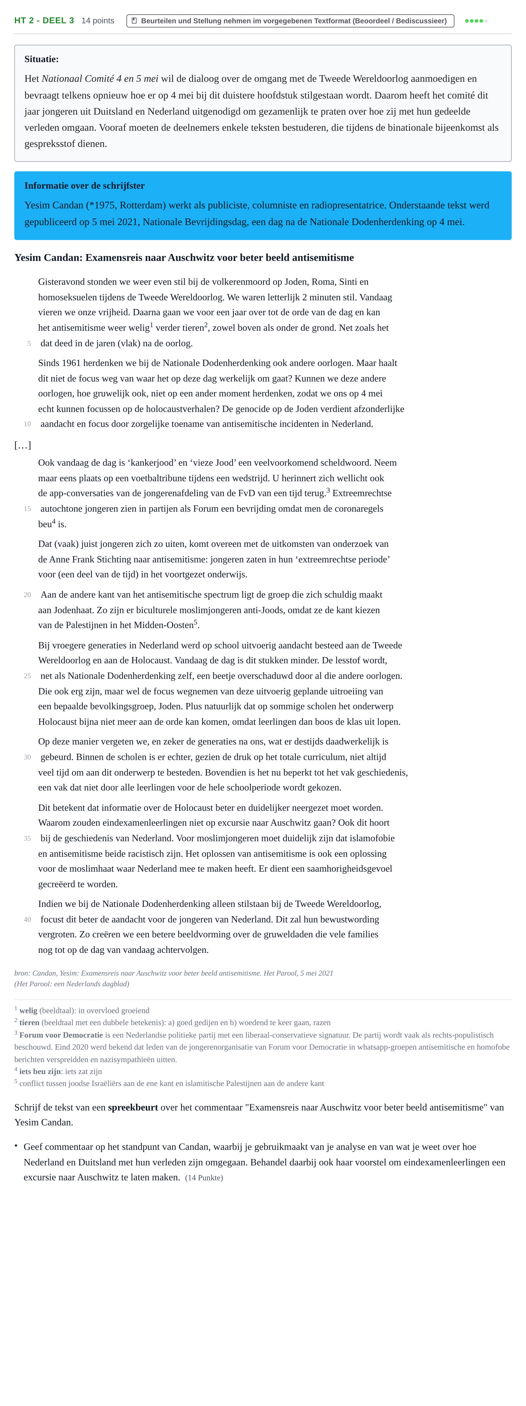Aufgabenstellung: Aufgabe HT 2 - Deel 3 · Abitur NRW Niederländisch GK · Haupttermin · neu einsetzend · Weit 2022