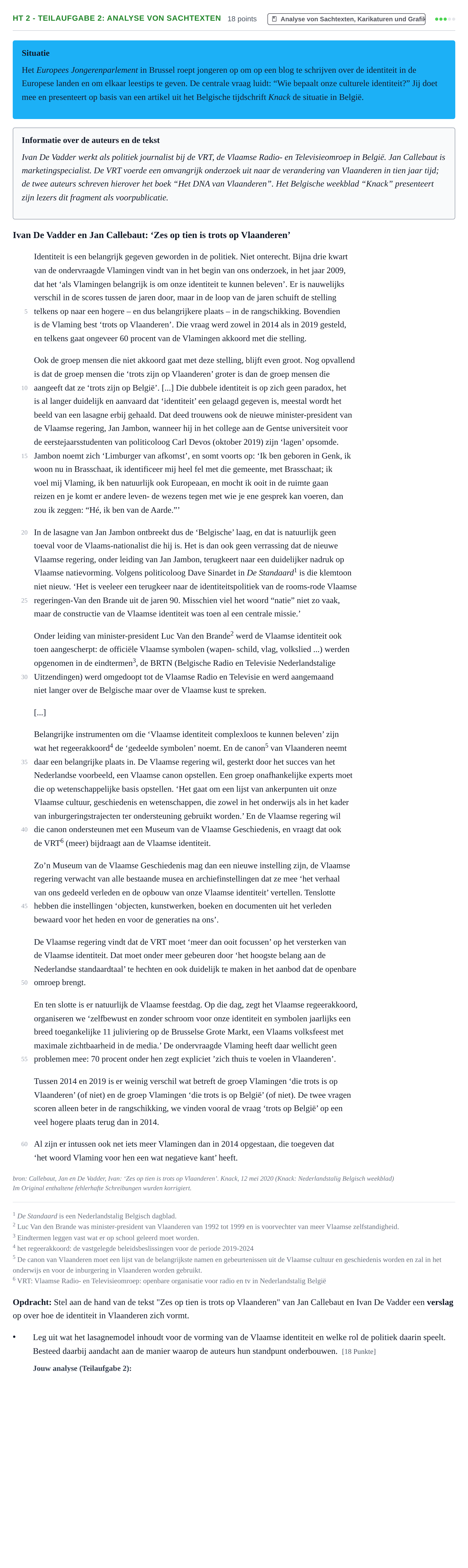 Aufgabenstellung: Aufgabe HT 2 - Teilaufgabe 2: Analyse von Sachtexten · Abitur NRW Niederländisch LK · Haupttermin · fortgeführt 2022