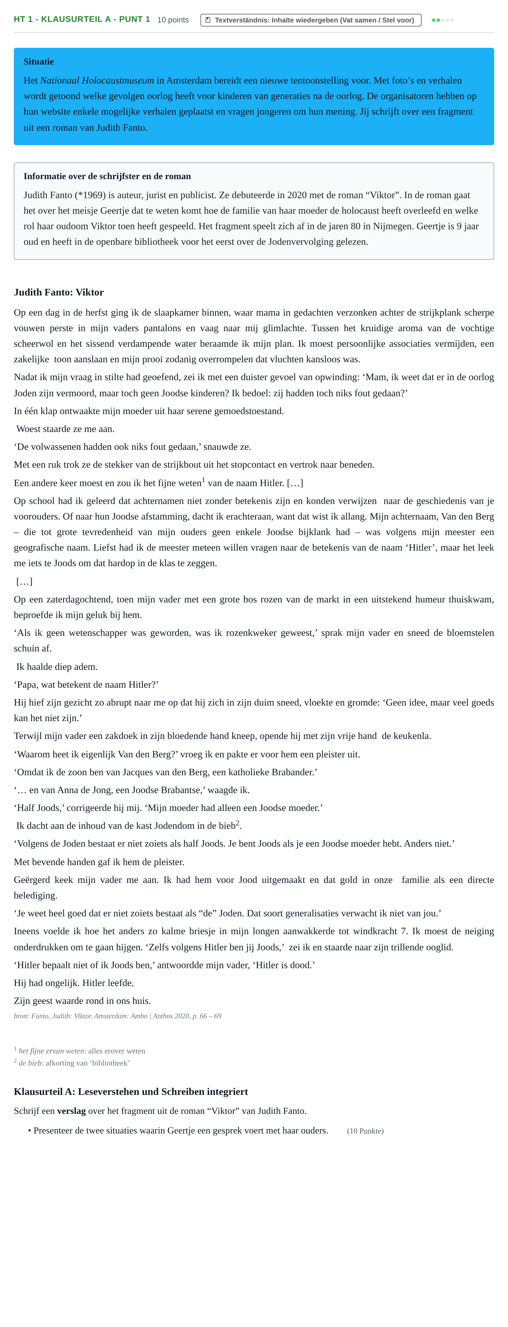 Aufgabenstellung: Aufgabe HT 1 - Klausurteil A - Punt 1 · Abitur NRW Niederländisch GK · Haupttermin · neu einsetzend 2023