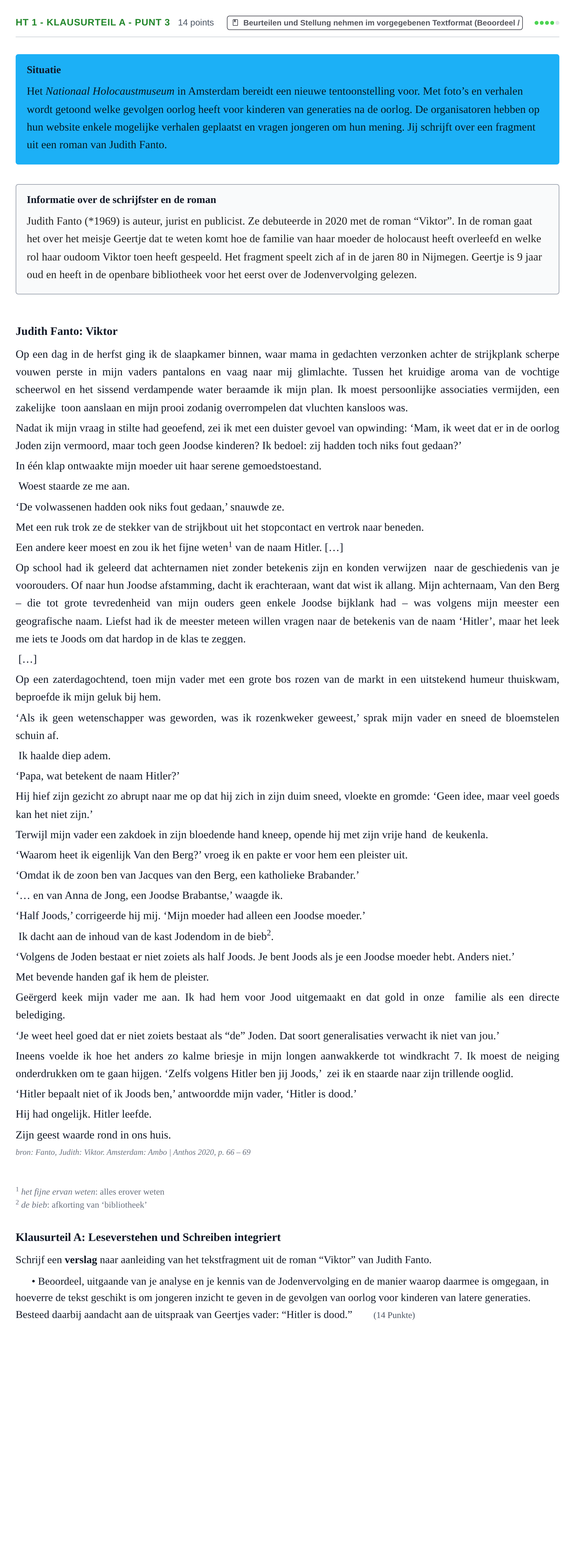 Aufgabenstellung: Aufgabe HT 1 - Klausurteil A - Punt 3 · Abitur NRW Niederländisch GK · Haupttermin · neu einsetzend 2023