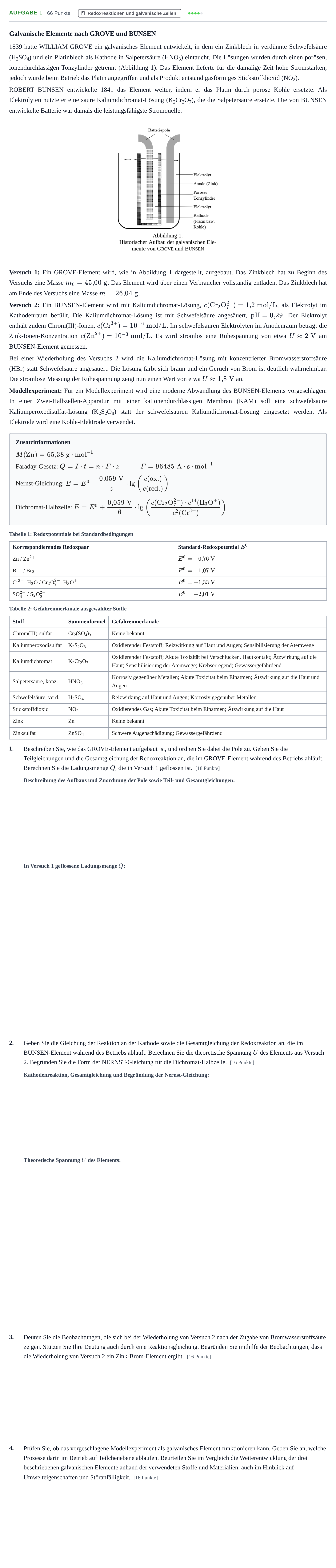 Aufgabenstellung: Aufgabe 1 · Abitur NRW Chemie LK · Haupttermin 2021