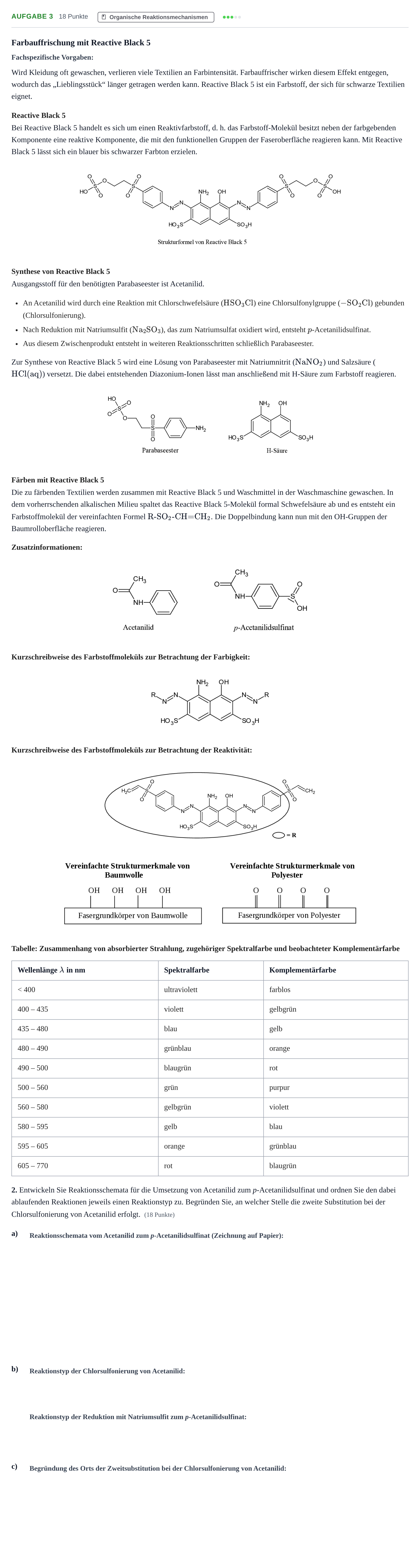 Aufgabenstellung: Aufgabe 3 - Organische Reaktionsmechanismen · Abitur NRW Chemie LK · Haupttermin 2021
