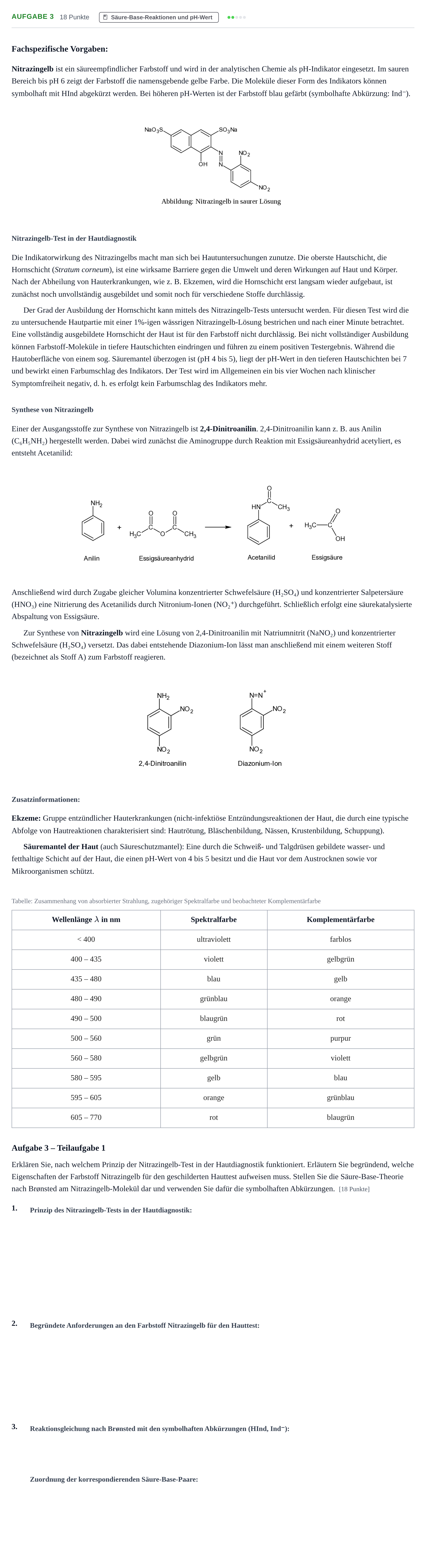 Aufgabenstellung: Aufgabe 3 - Säure-Base-Reaktionen und pH-Wert · Abitur NRW Chemie LK · Nachtermin 2021