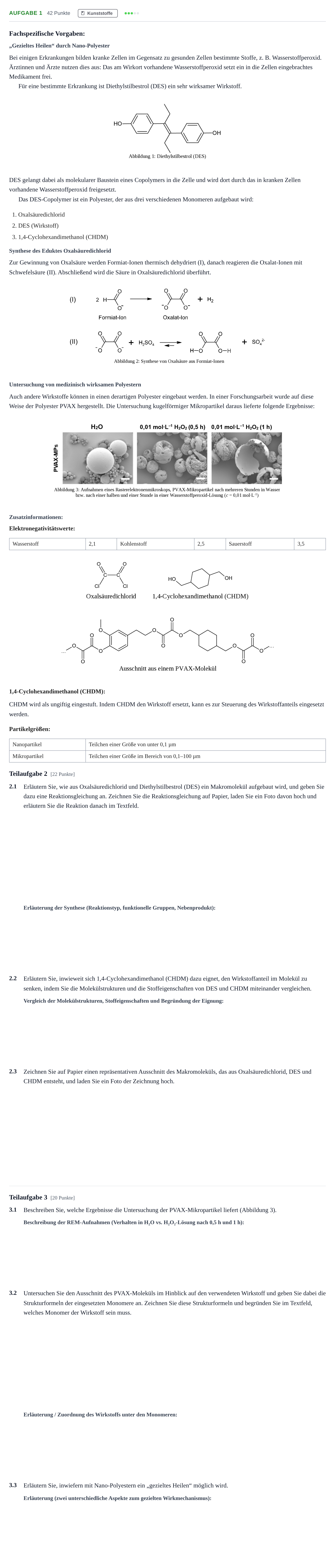 Aufgabenstellung: Aufgabe 1 - Kunststoffe · Abitur NRW Chemie GK · Haupttermin · Weiterbildungskolleg 2022