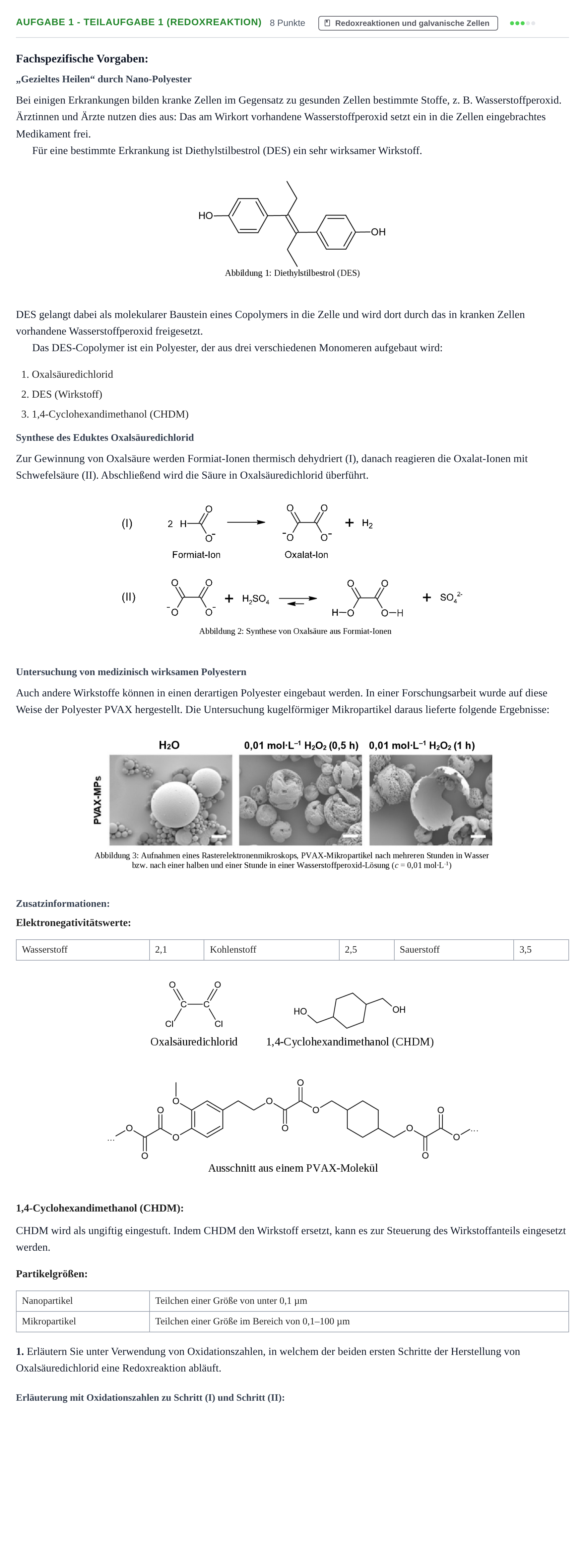 Aufgabenstellung: Aufgabe 1 - Teilaufgabe 1 (Redoxreaktion) · Abitur NRW Chemie GK · Haupttermin · Weiterbildungskolleg 2022