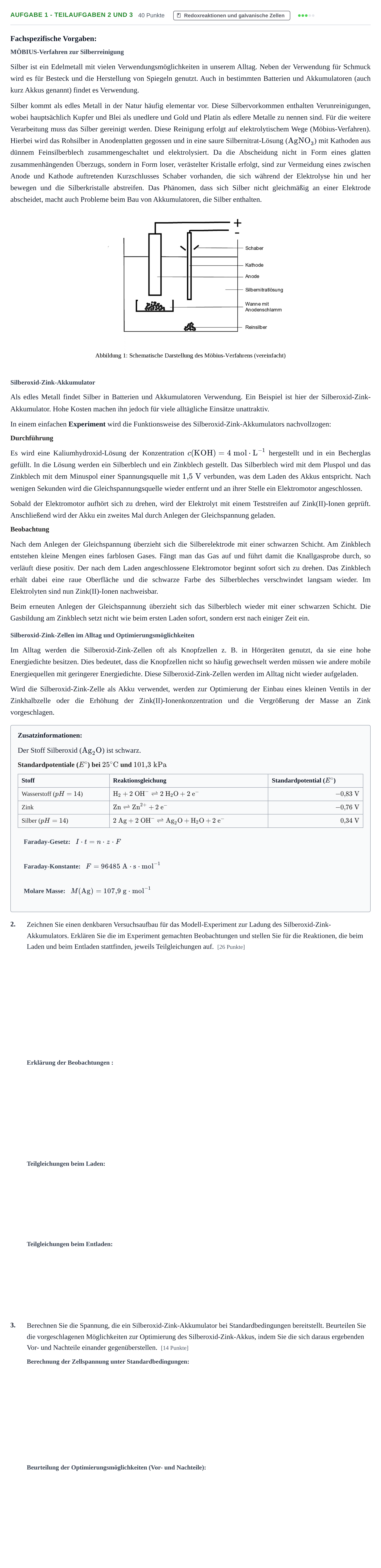 Aufgabenstellung: Aufgabe 1 - Teilaufgaben 2 und 3 · Abitur NRW Chemie GK · Nachtermin 2022