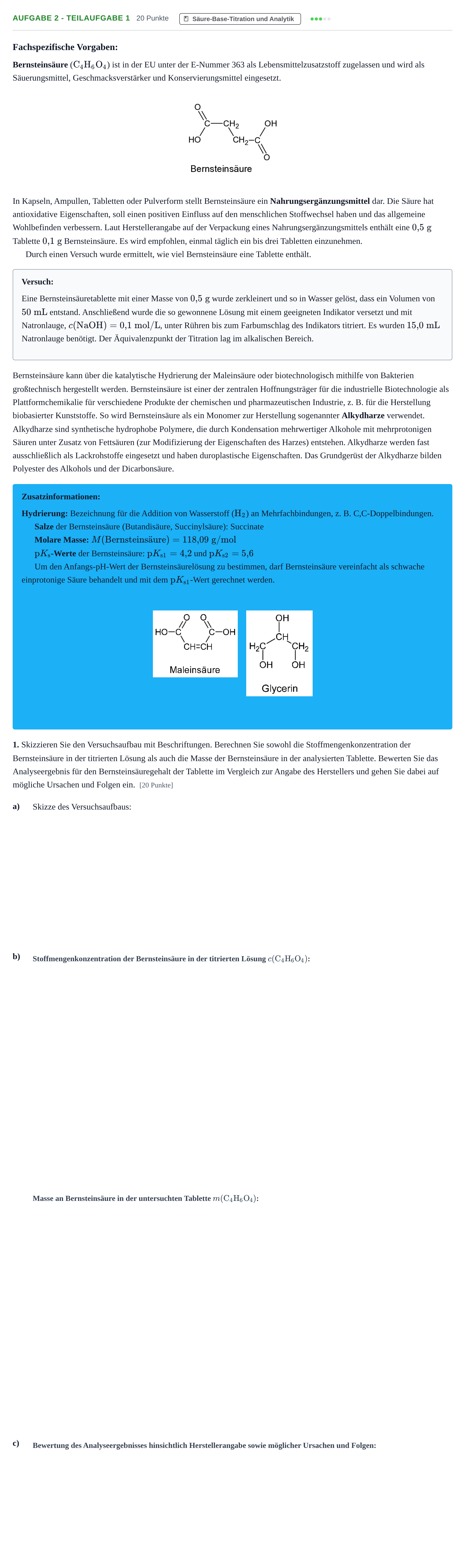 Aufgabenstellung: Aufgabe 2 - Teilaufgabe 1 · Abitur NRW Chemie GK · Nachtermin 2022