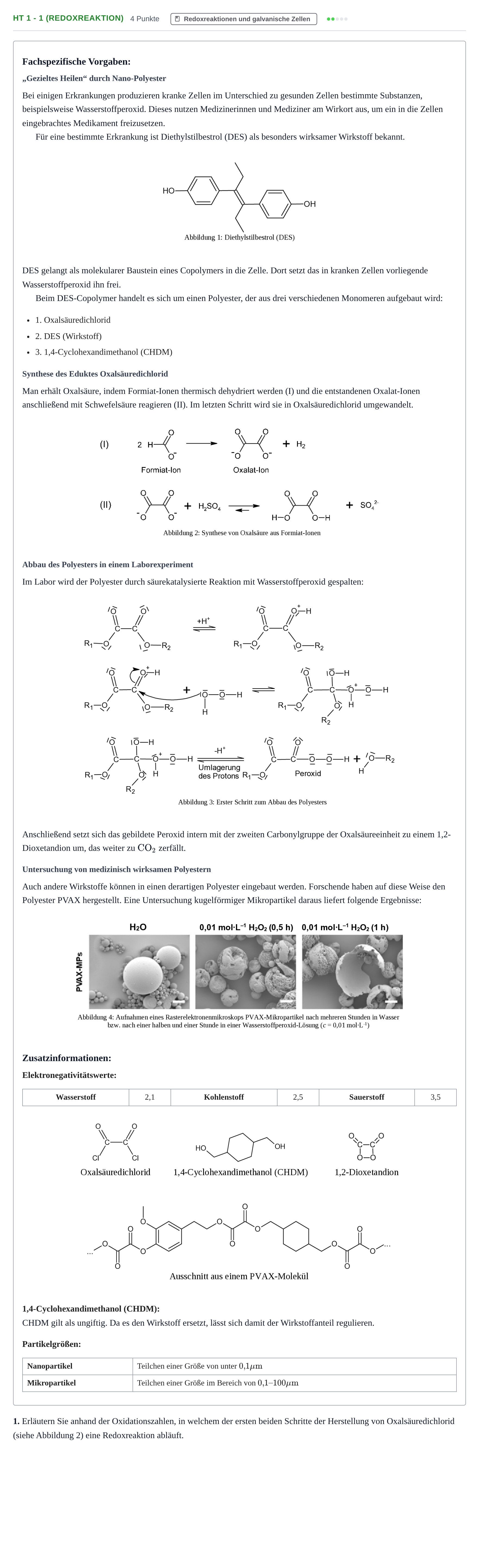 Aufgabenstellung: Aufgabe HT 1 - 1 (Redoxreaktion) · Abitur NRW Chemie LK · Haupttermin 2022