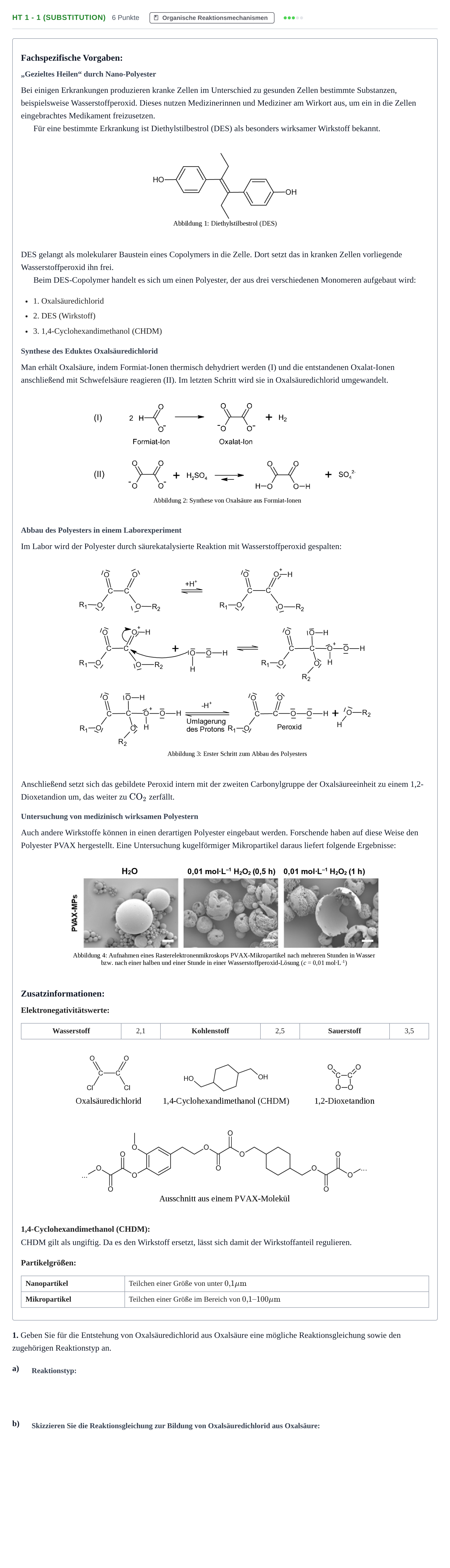 Aufgabenstellung: Aufgabe HT 1 - 1 (Substitution) · Abitur NRW Chemie LK · Haupttermin 2022