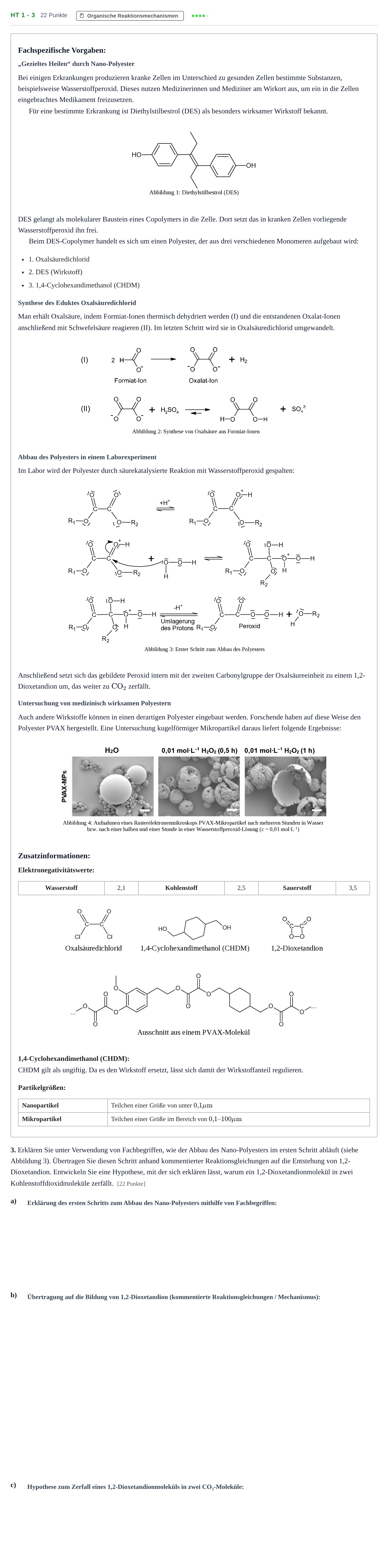Aufgabenstellung: Aufgabe HT 1 - 3 · Abitur NRW Chemie LK · Haupttermin 2022