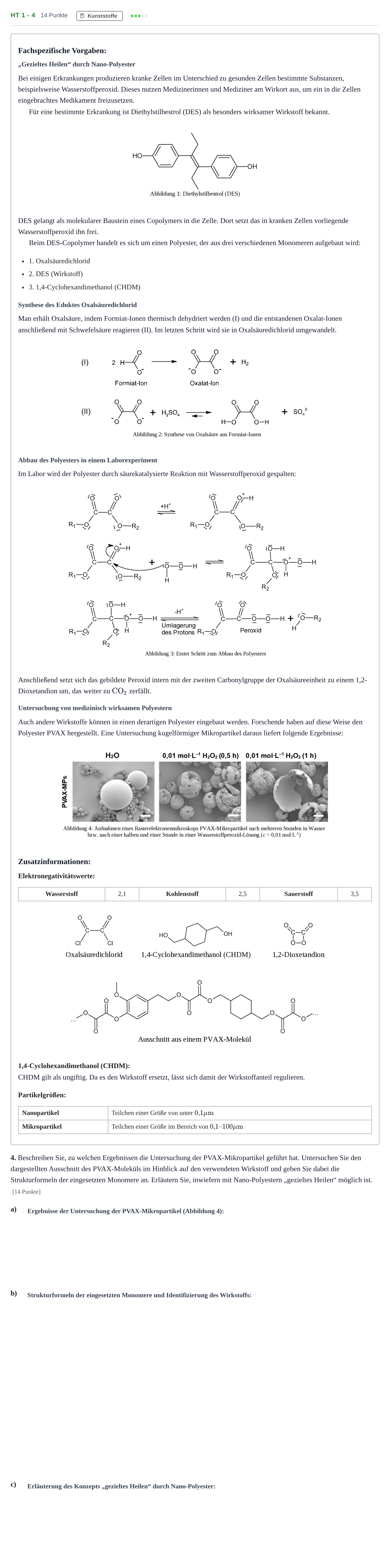 Aufgabenstellung: Aufgabe HT 1 - 4 · Abitur NRW Chemie LK · Haupttermin 2022