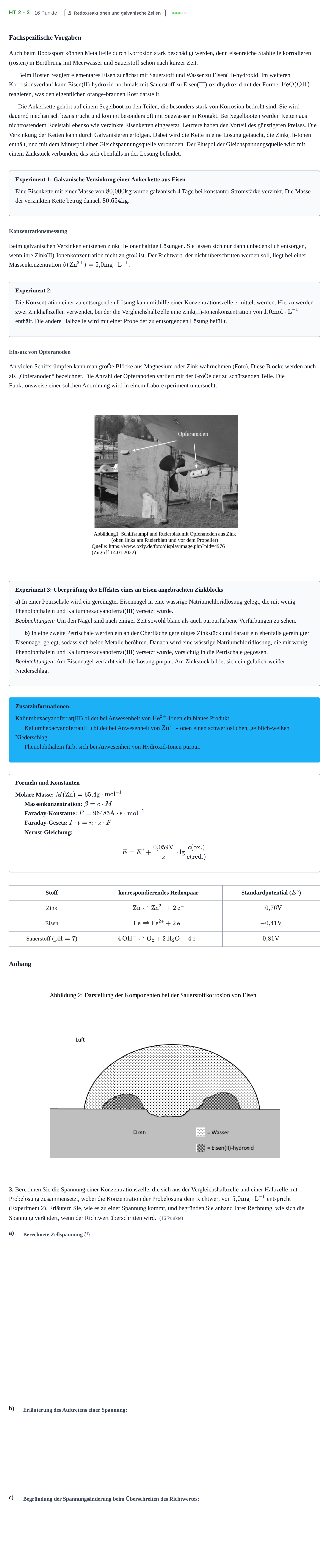 Aufgabenstellung: Aufgabe HT 2 - 3 · Abitur NRW Chemie LK · Haupttermin 2022