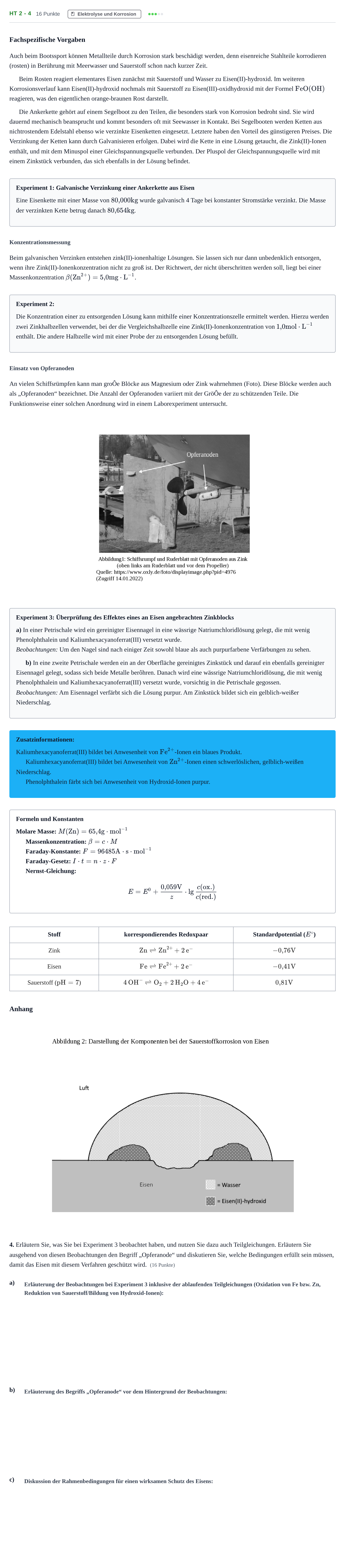 Aufgabenstellung: Aufgabe HT 2 - 4 · Abitur NRW Chemie LK · Haupttermin 2022