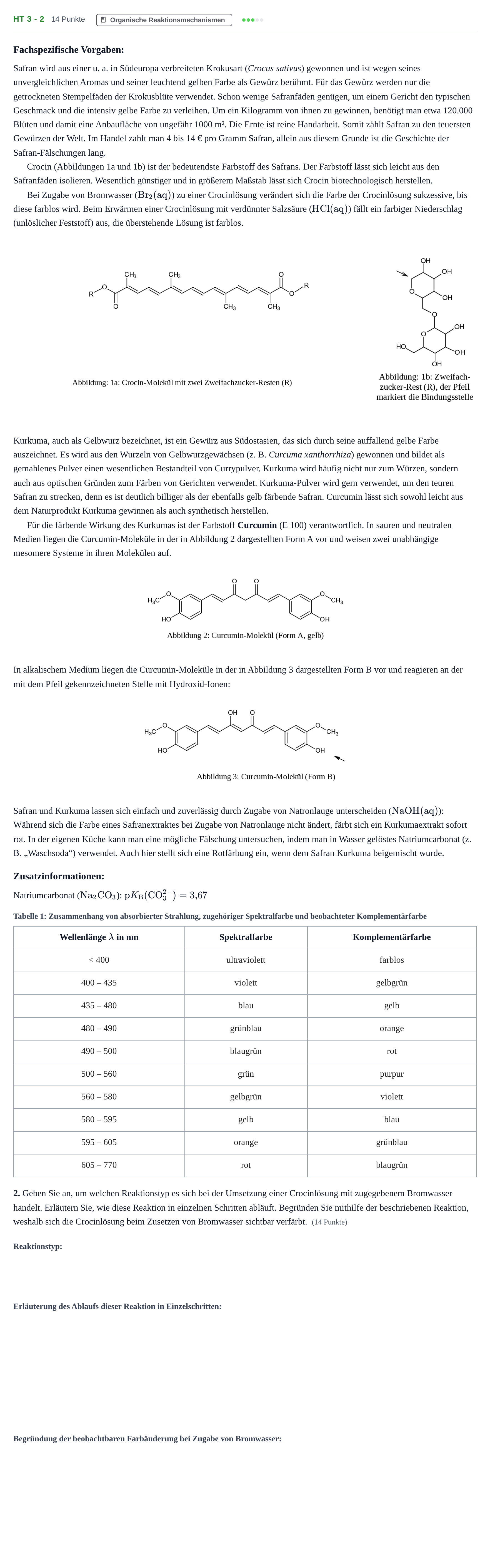 Aufgabenstellung: Aufgabe HT 3 - 2 · Abitur NRW Chemie LK · Haupttermin 2022
