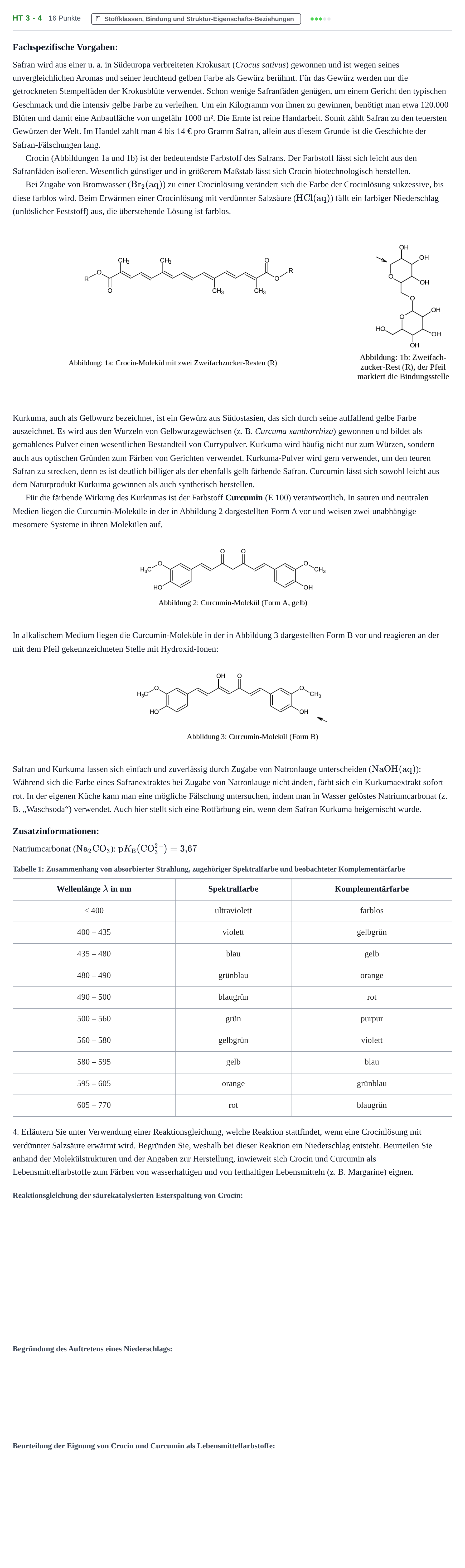 Aufgabenstellung: Aufgabe HT 3 - 4 · Abitur NRW Chemie LK · Haupttermin 2022
