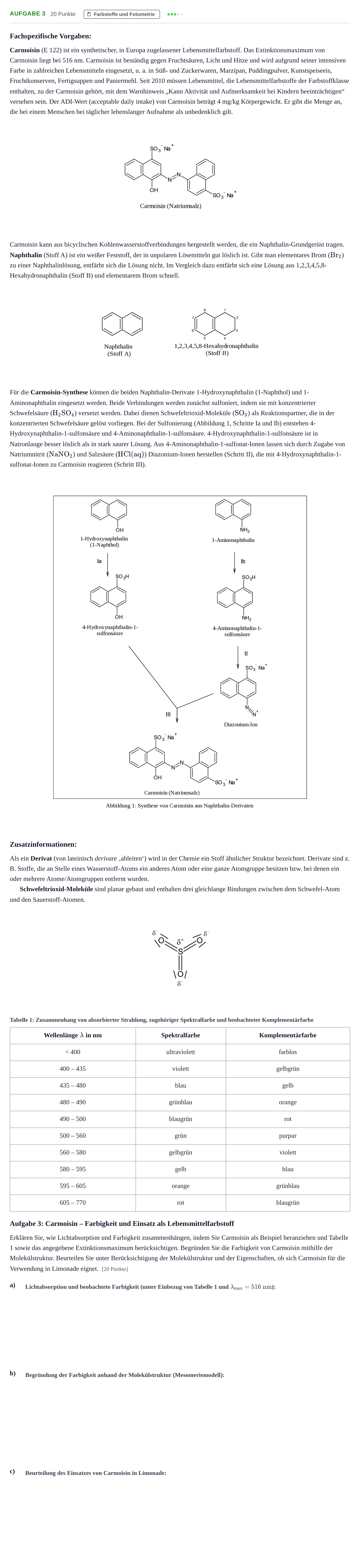 Aufgabenstellung: Aufgabe 3 - Farbstoffe und Fotometrie · Abitur NRW Chemie GK · Haupttermin 2023
