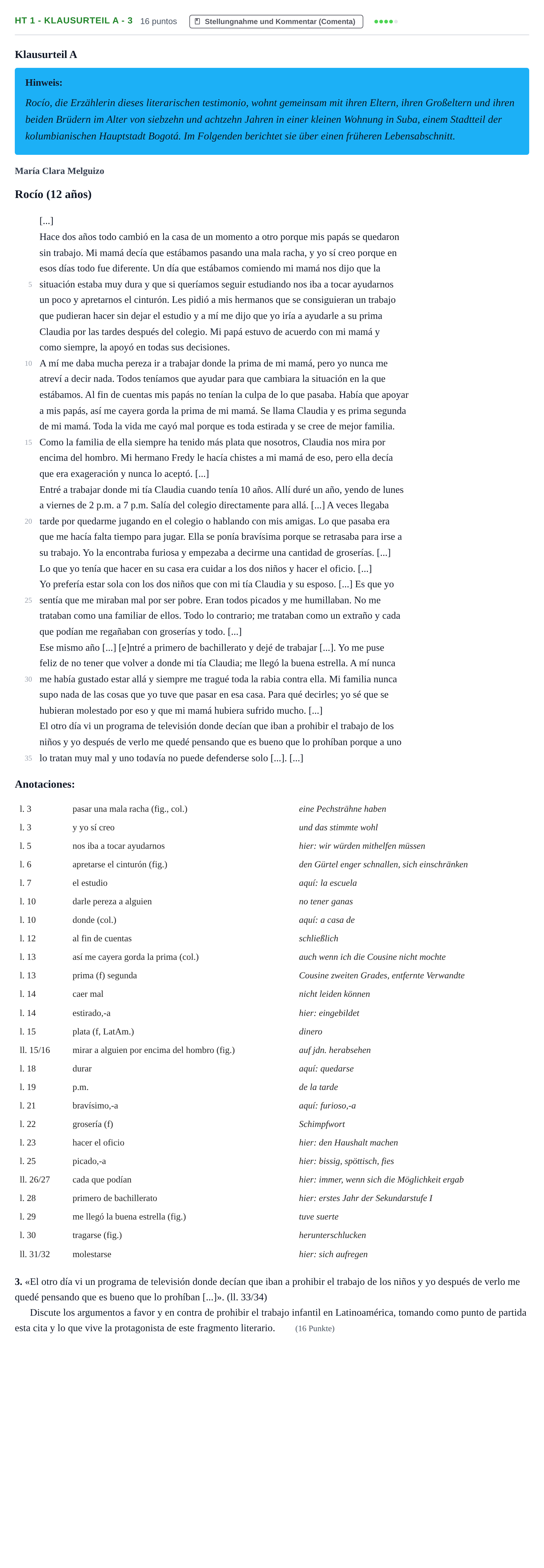 Aufgabenstellung: Aufgabe HT 1 - Klausurteil A - 3 · Abitur NRW Spanisch GK · Haupttermin · neu einsetzend 2022