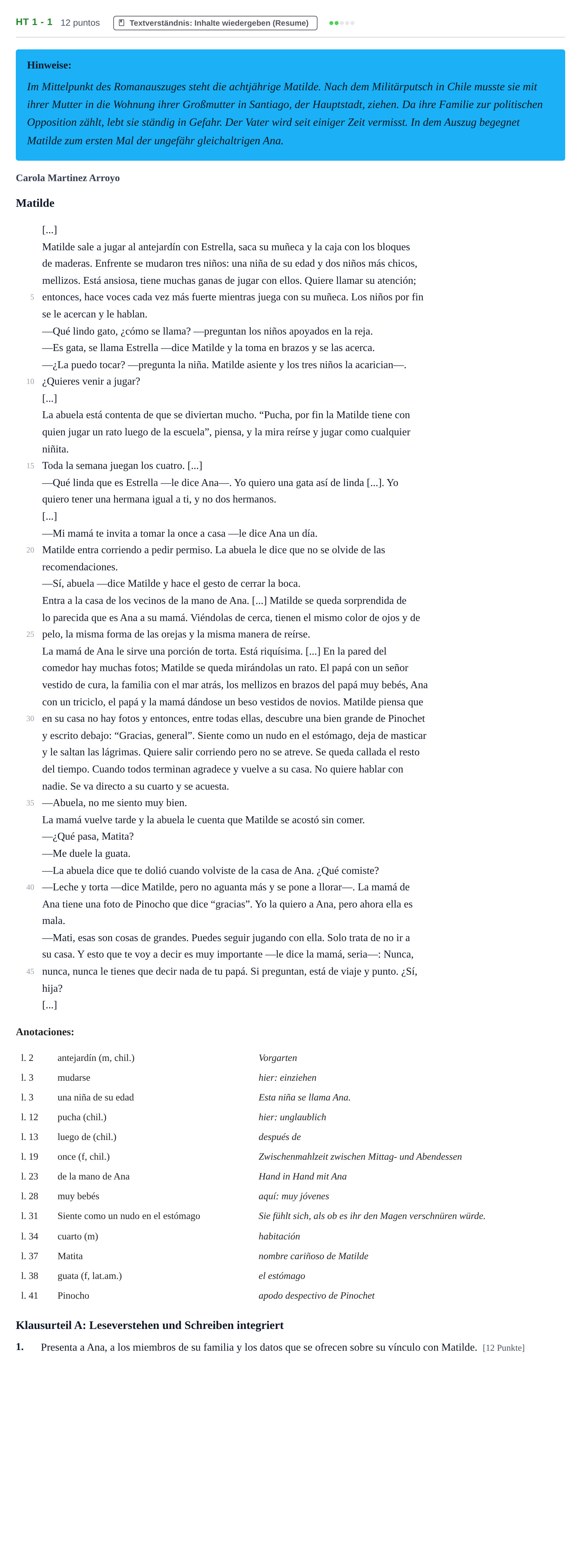 Aufgabenstellung: Aufgabe HT 1 - 1 · Abitur NRW Spanisch GK · Haupttermin · neu einsetzend 2023