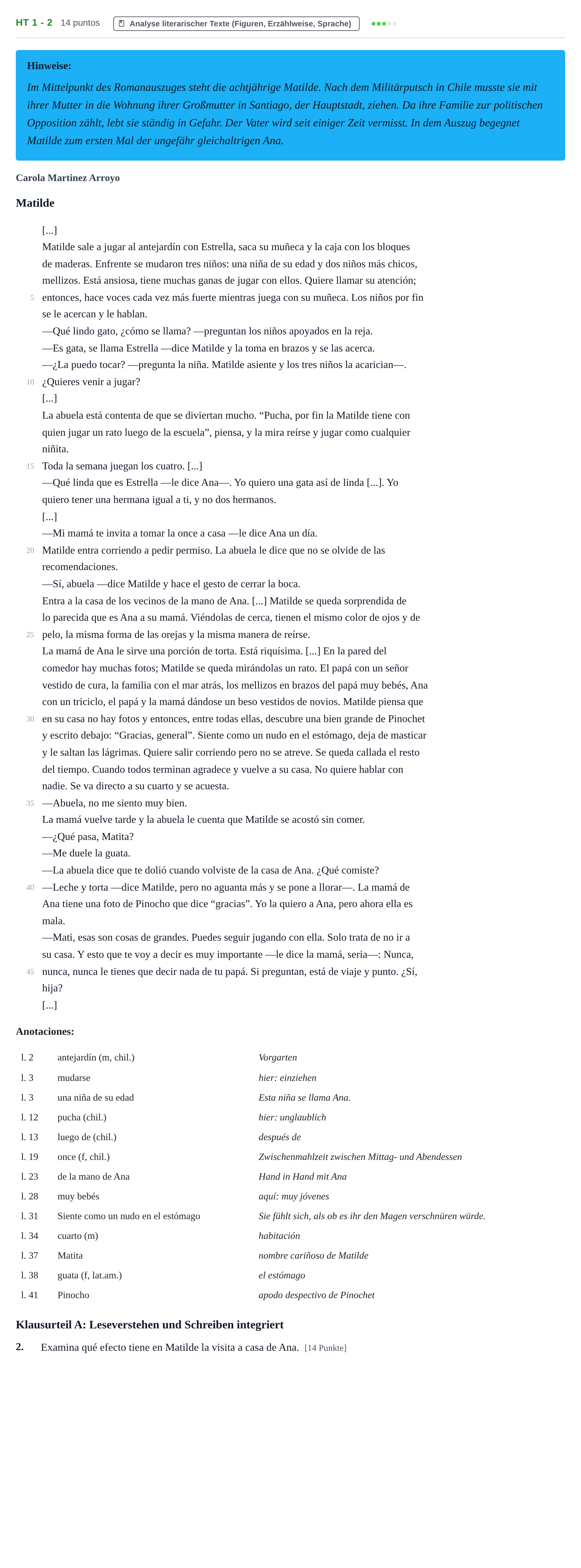 Aufgabenstellung: Aufgabe HT 1 - 2 · Abitur NRW Spanisch GK · Haupttermin · neu einsetzend 2023