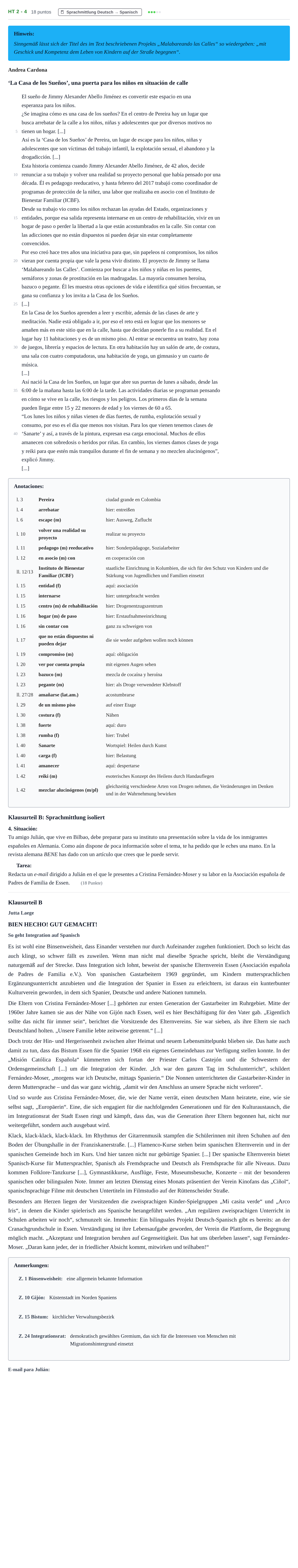 Aufgabenstellung: Aufgabe HT 2 - 4 · Abitur NRW Spanisch GK · Haupttermin · neu einsetzend 2023