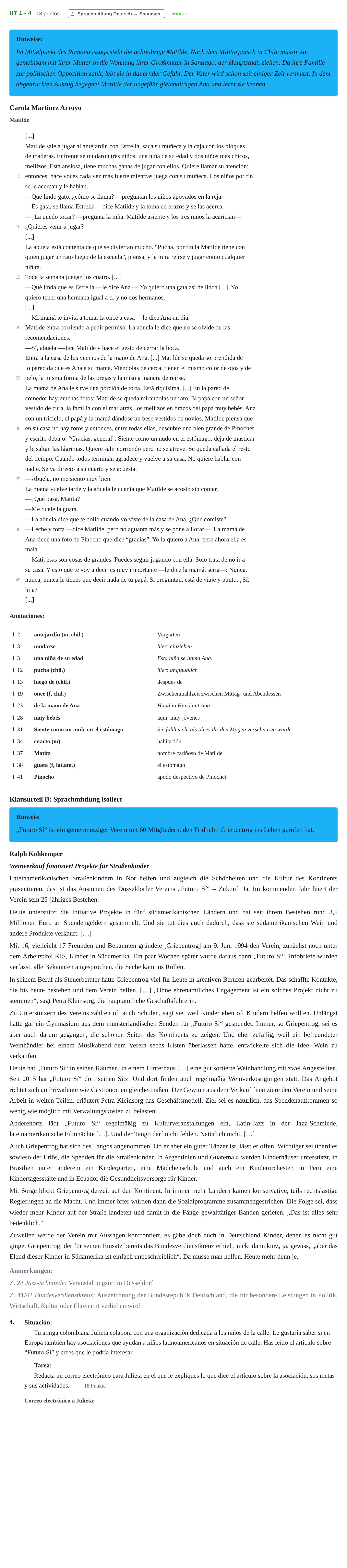 Aufgabenstellung: Aufgabe HT 1 - 4 · Abitur NRW Spanisch GK · Haupttermin · neu einsetzend · Weit 2023
