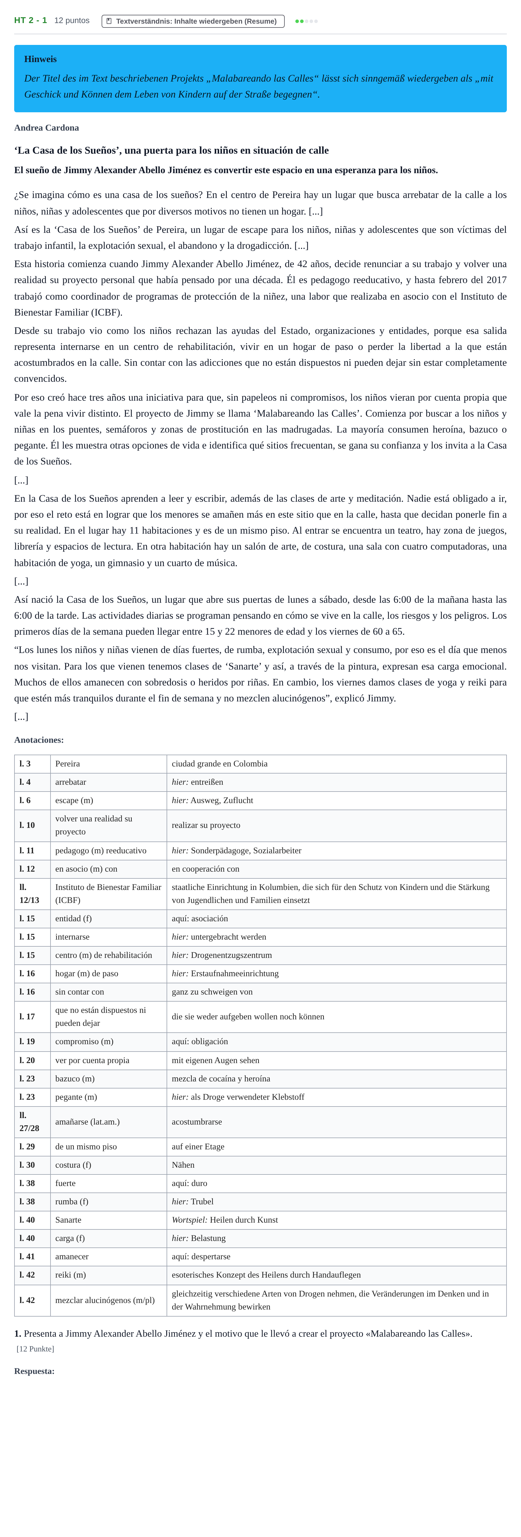 Aufgabenstellung: Aufgabe HT 2 - 1 · Abitur NRW Spanisch GK · Haupttermin · neu einsetzend · Weit 2023