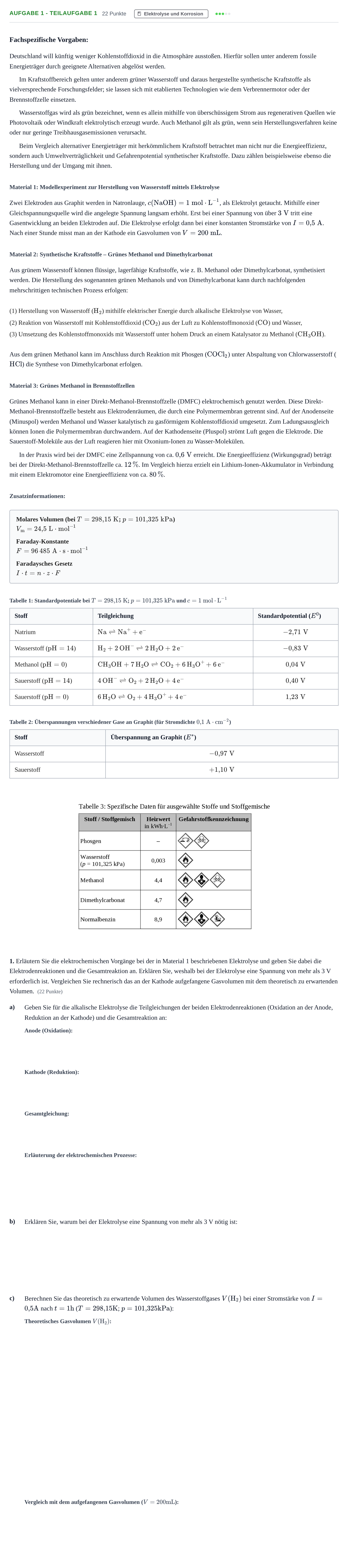 Aufgabenstellung: Aufgabe 1 - Teilaufgabe 1 · Abitur NRW Chemie GK · Nachtermin 2023
