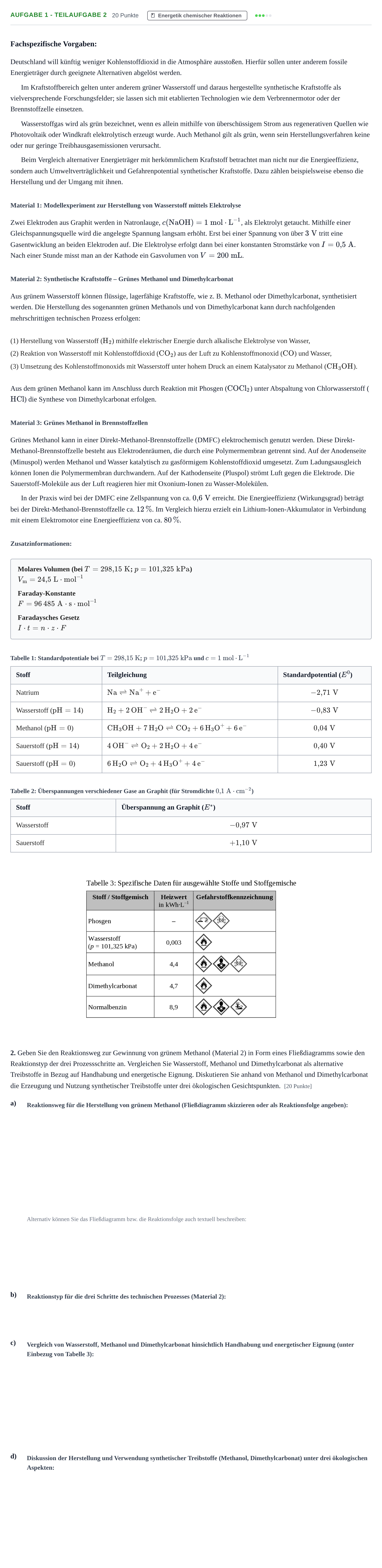 Aufgabenstellung: Aufgabe 1 - Teilaufgabe 2 · Abitur NRW Chemie GK · Nachtermin 2023