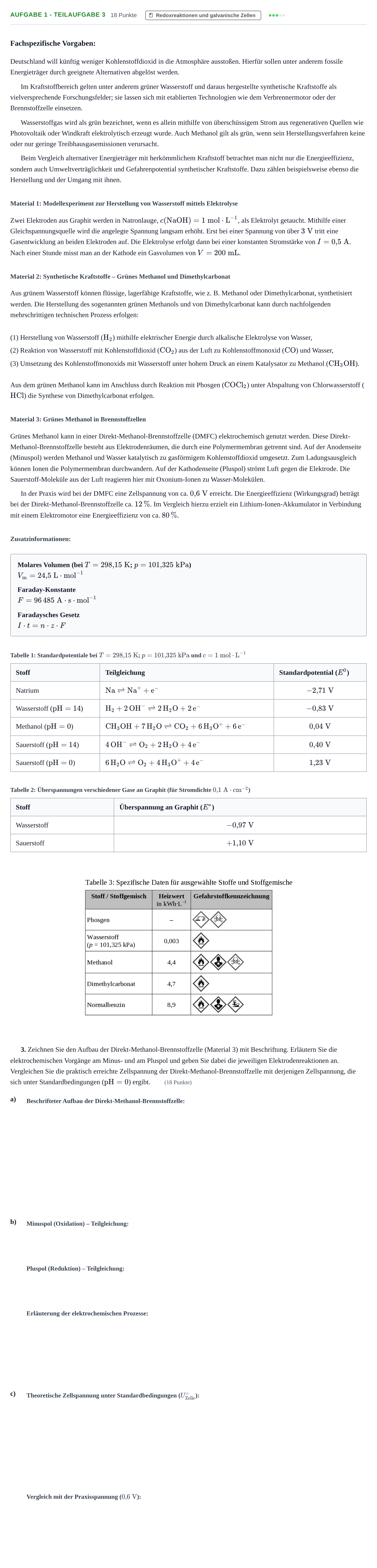 Aufgabenstellung: Aufgabe 1 - Teilaufgabe 3 · Abitur NRW Chemie GK · Nachtermin 2023