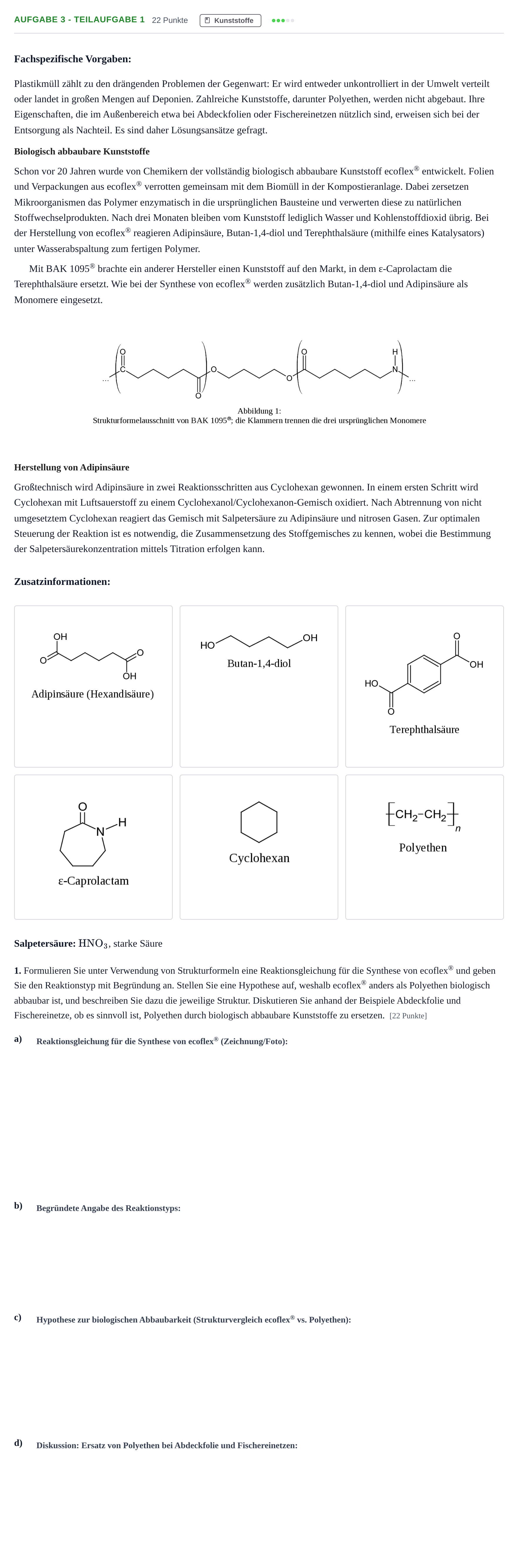 Aufgabenstellung: Aufgabe 3 - Teilaufgabe 1 · Abitur NRW Chemie GK · Nachtermin 2023