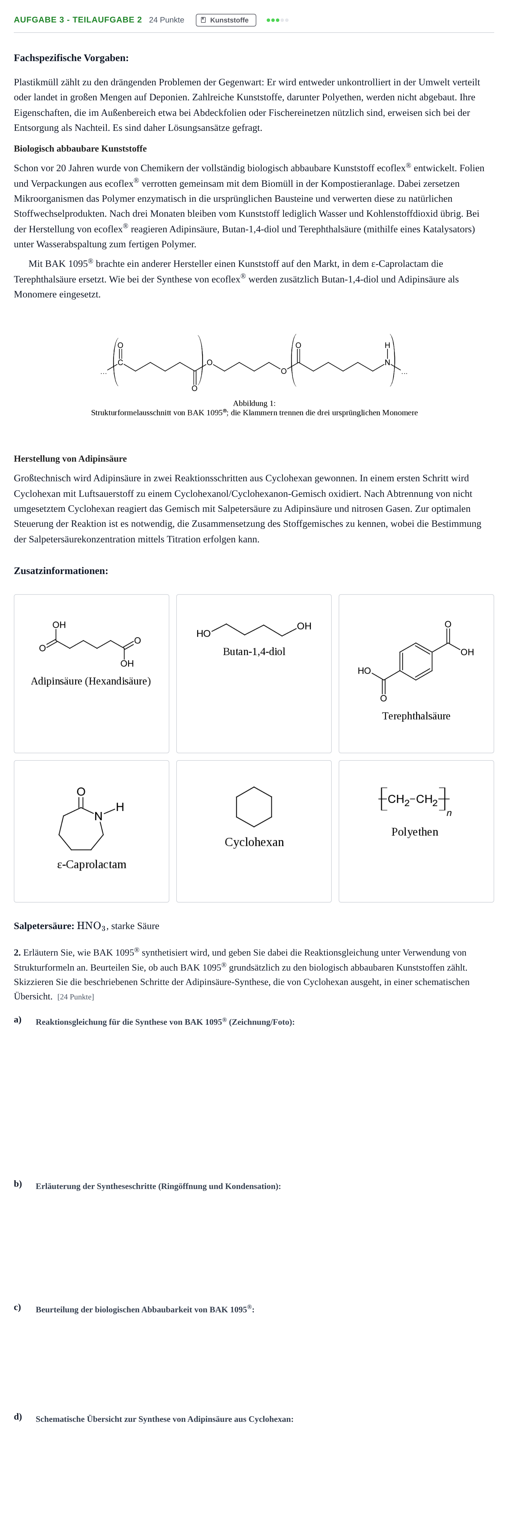 Aufgabenstellung: Aufgabe 3 - Teilaufgabe 2 · Abitur NRW Chemie GK · Nachtermin 2023