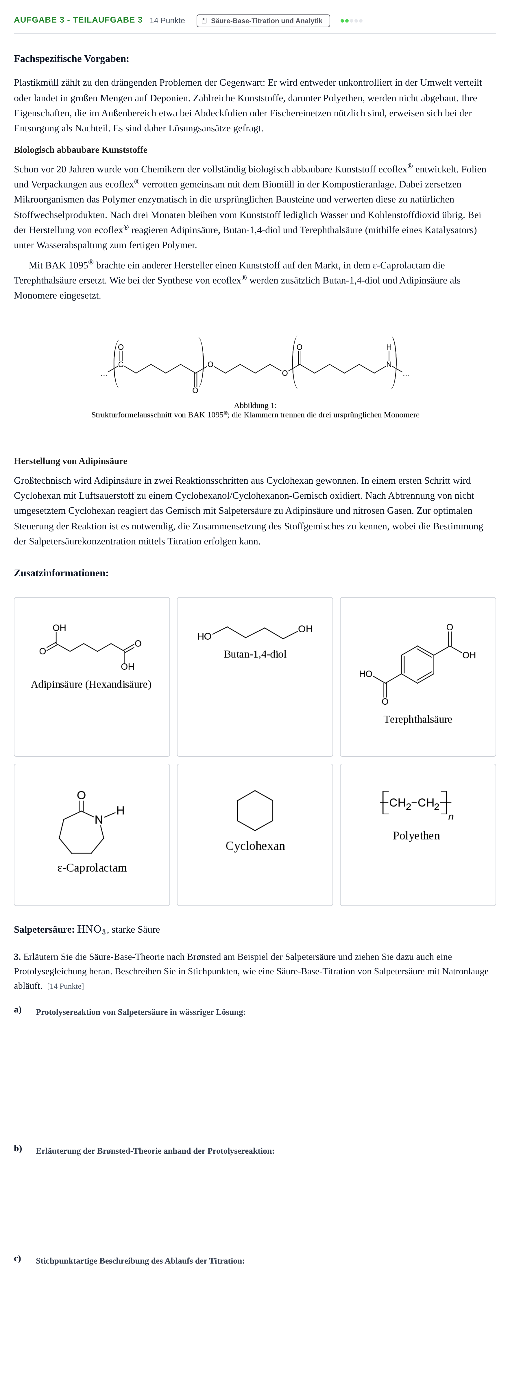 Aufgabenstellung: Aufgabe 3 - Teilaufgabe 3 · Abitur NRW Chemie GK · Nachtermin 2023