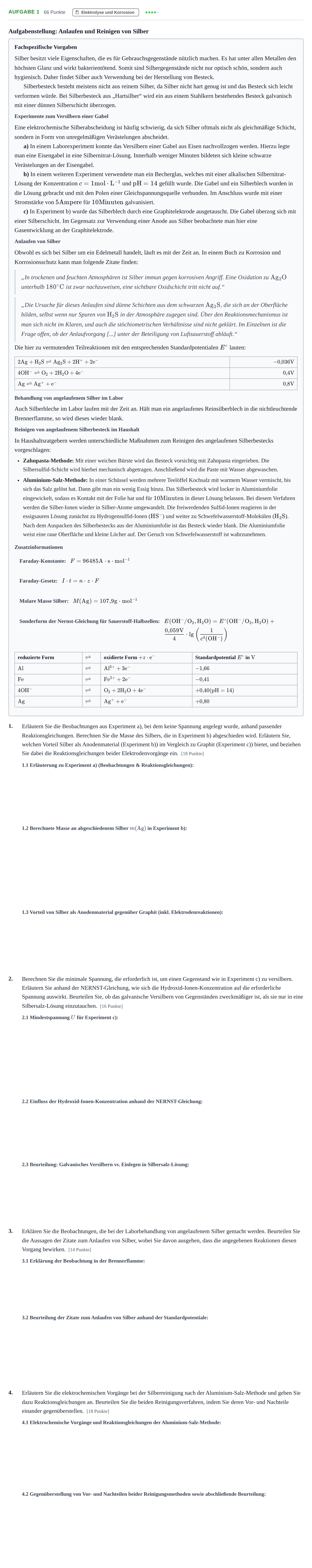 Aufgabenstellung: Aufgabe 1 · Abitur NRW Chemie LK · Haupttermin 2023