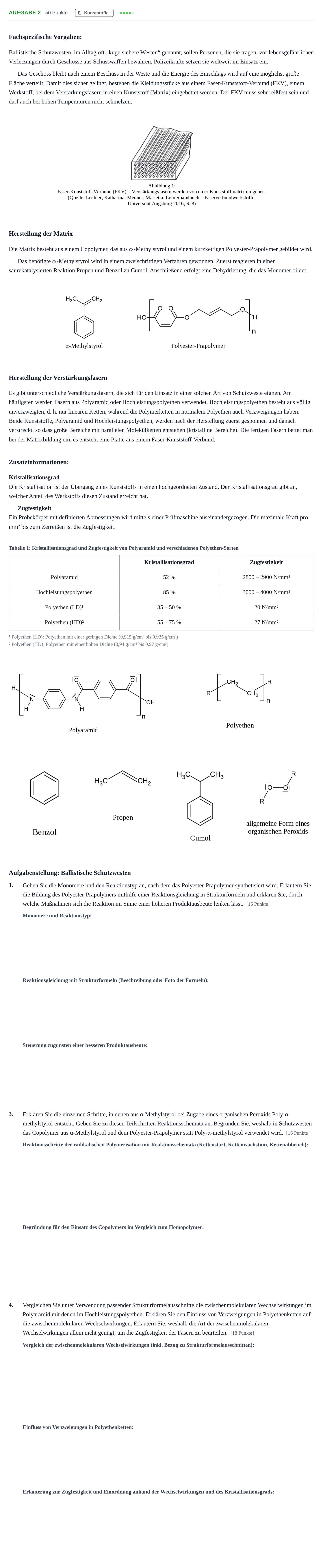 Aufgabenstellung: Aufgabe 2 - Kunststoffe · Abitur NRW Chemie LK · Haupttermin 2023