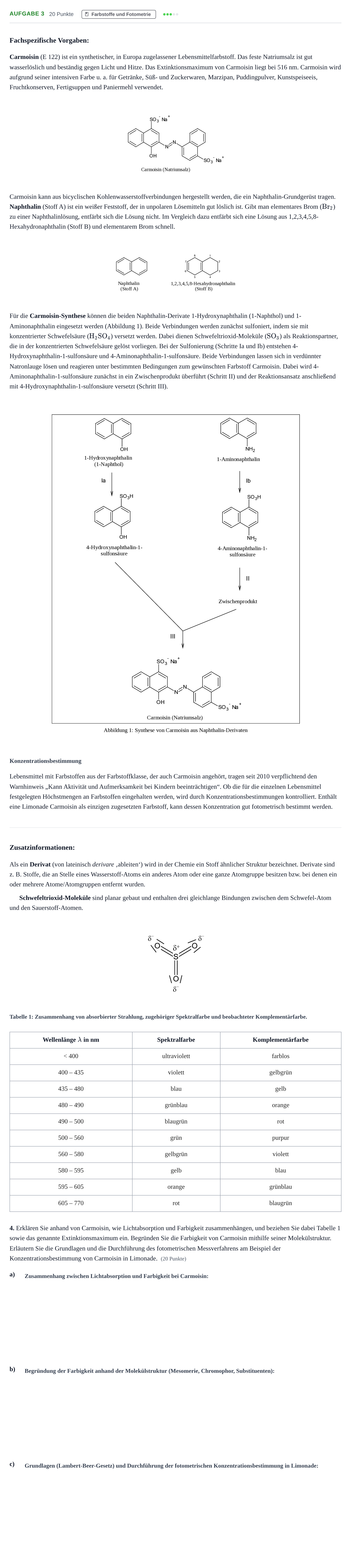 Aufgabenstellung: Aufgabe 3 - Farbstoffe und Fotometrie · Abitur NRW Chemie LK · Haupttermin 2023