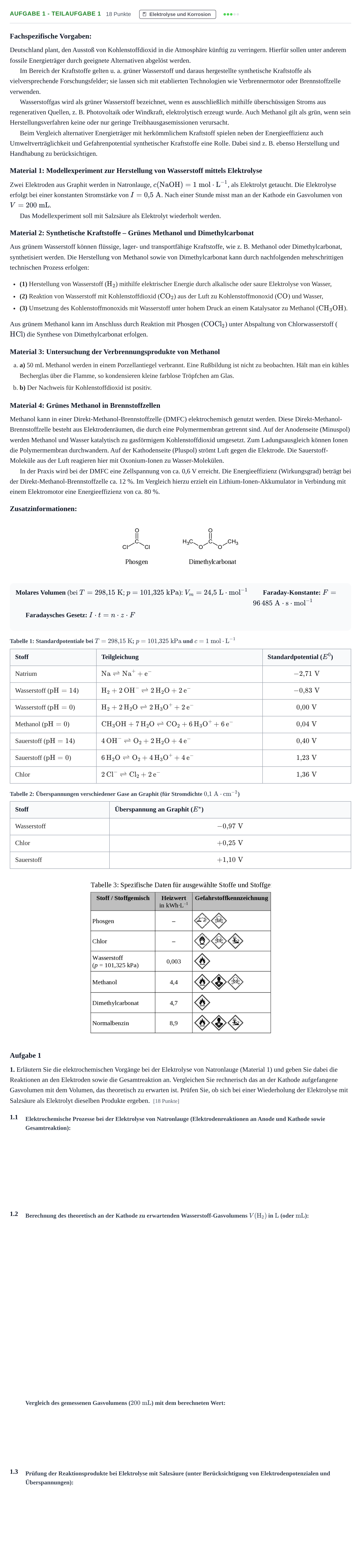 Aufgabenstellung: Aufgabe 1 - Teilaufgabe 1 · Abitur NRW Chemie LK · Nachtermin 2023