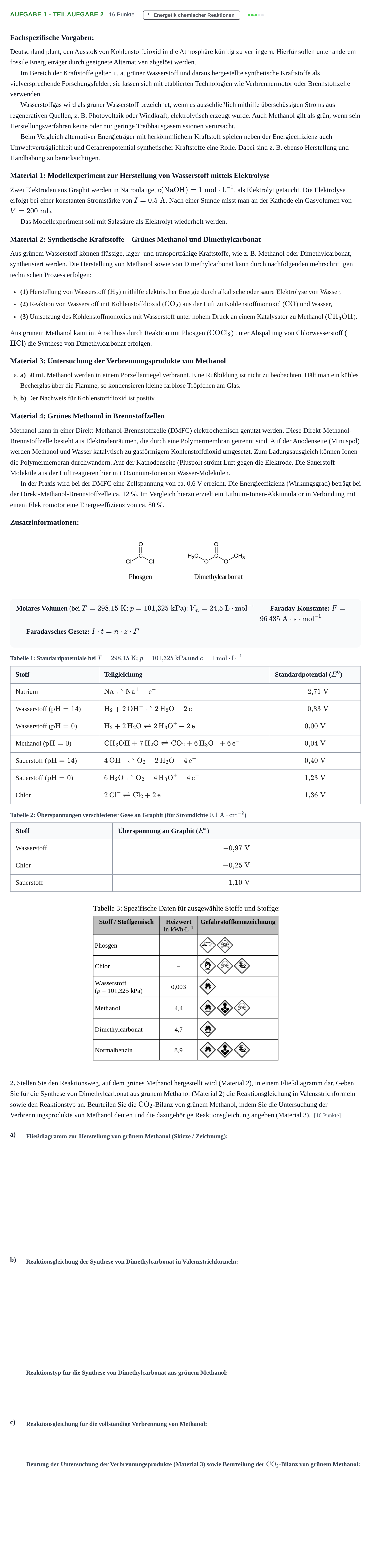 Aufgabenstellung: Aufgabe 1 - Teilaufgabe 2 · Abitur NRW Chemie LK · Nachtermin 2023