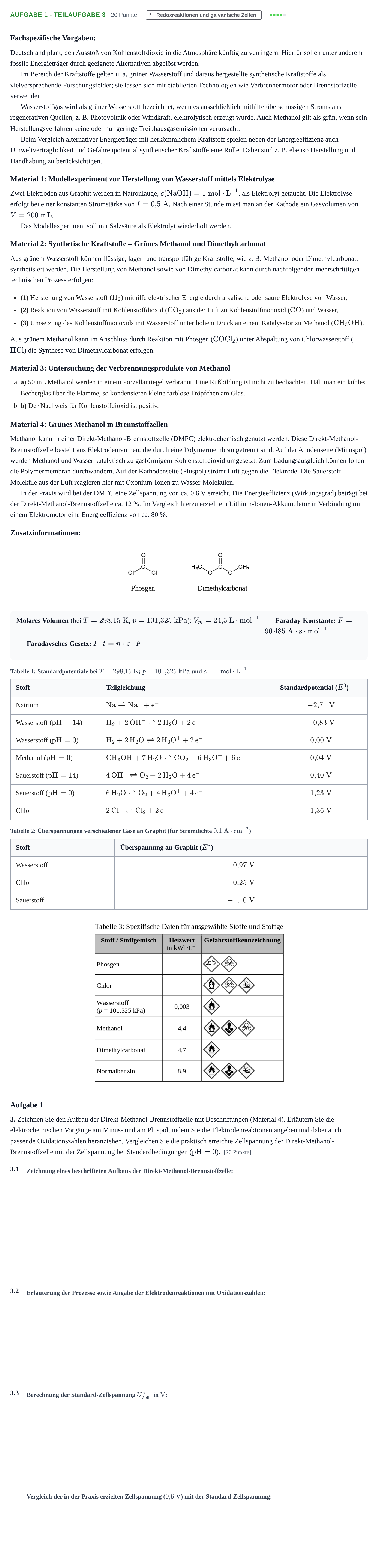Aufgabenstellung: Aufgabe 1 - Teilaufgabe 3 · Abitur NRW Chemie LK · Nachtermin 2023