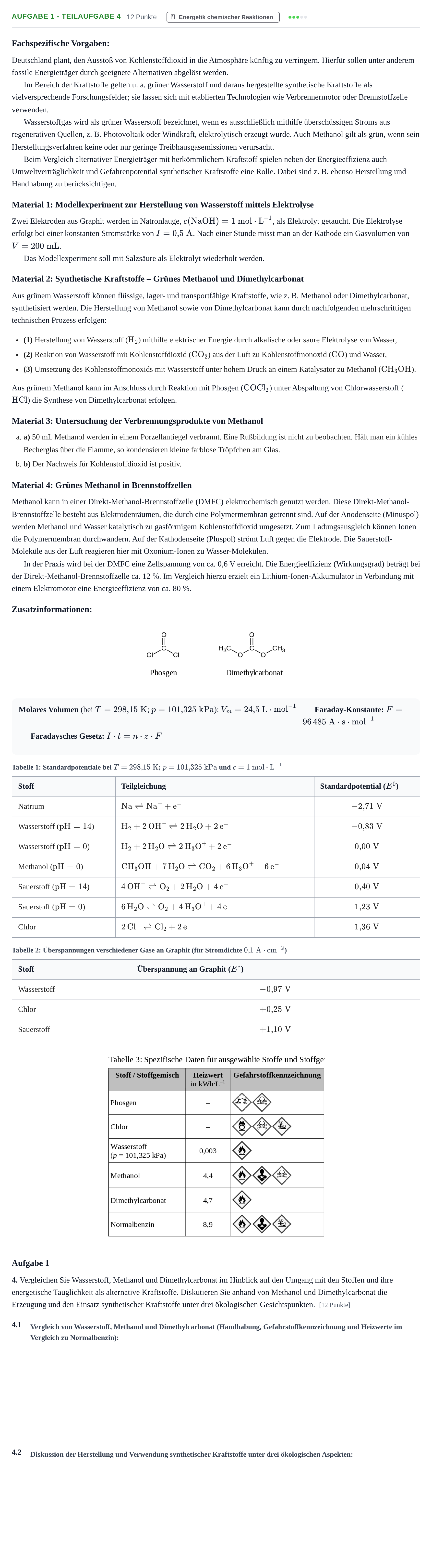 Aufgabenstellung: Aufgabe 1 - Teilaufgabe 4 · Abitur NRW Chemie LK · Nachtermin 2023