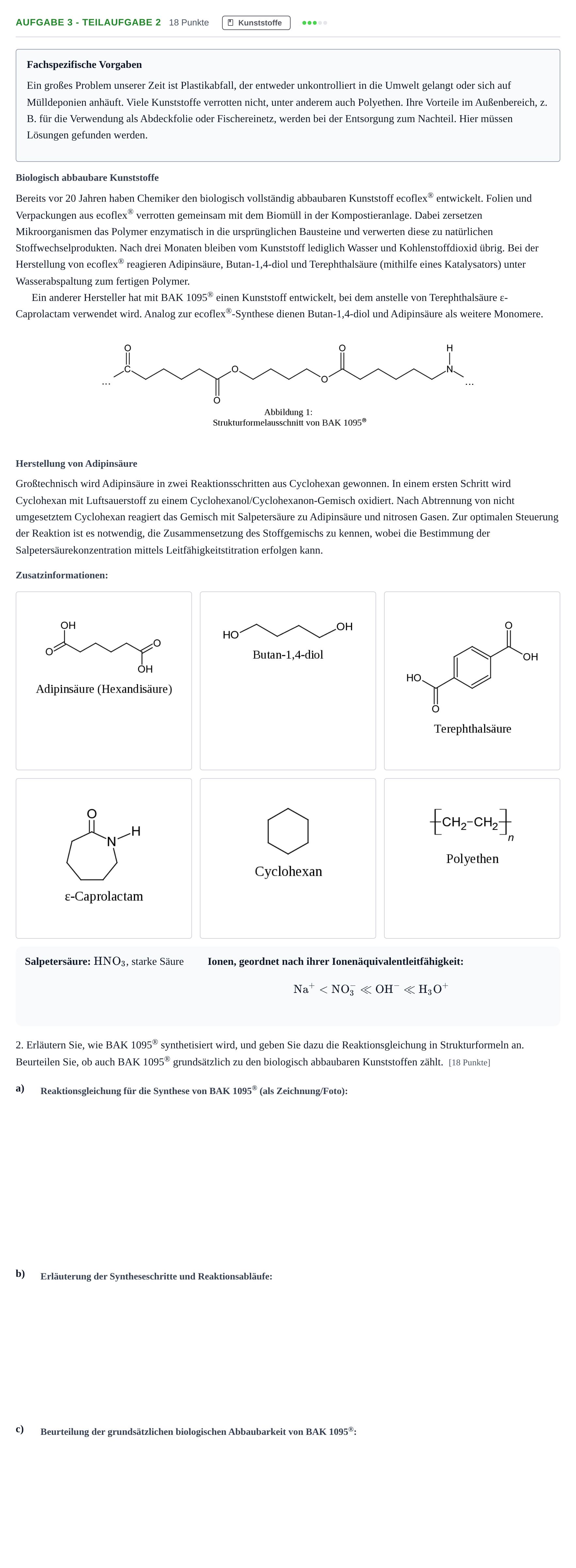 Aufgabenstellung: Aufgabe 3 - Teilaufgabe 2 · Abitur NRW Chemie LK · Nachtermin 2023