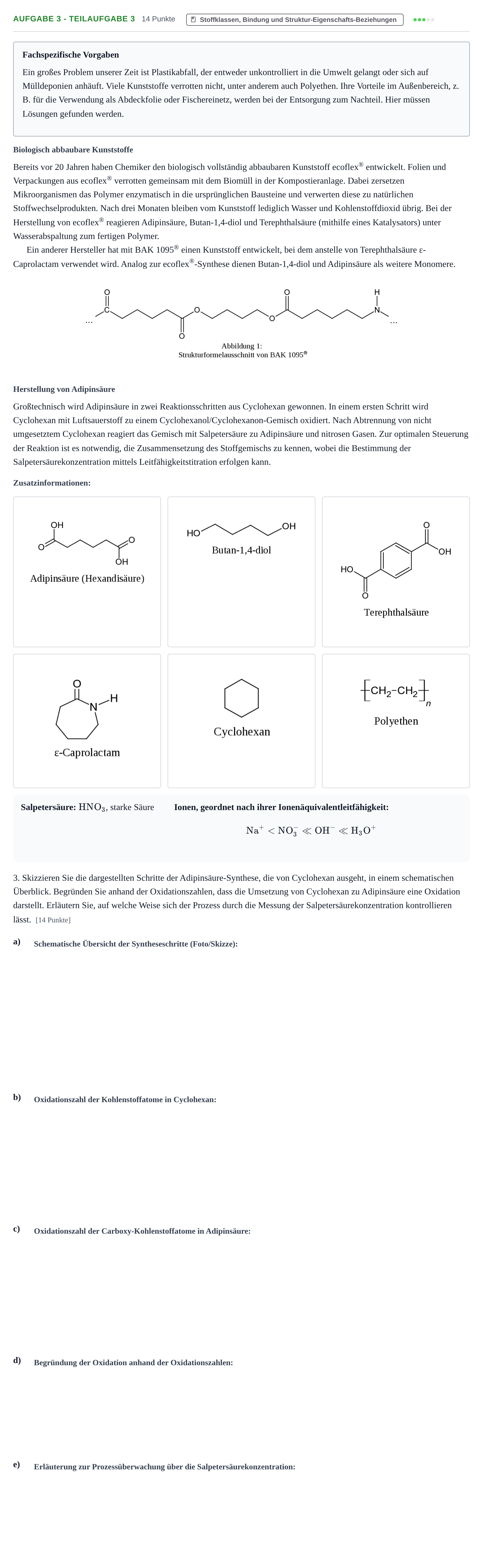Aufgabenstellung: Aufgabe 3 - Teilaufgabe 3 · Abitur NRW Chemie LK · Nachtermin 2023