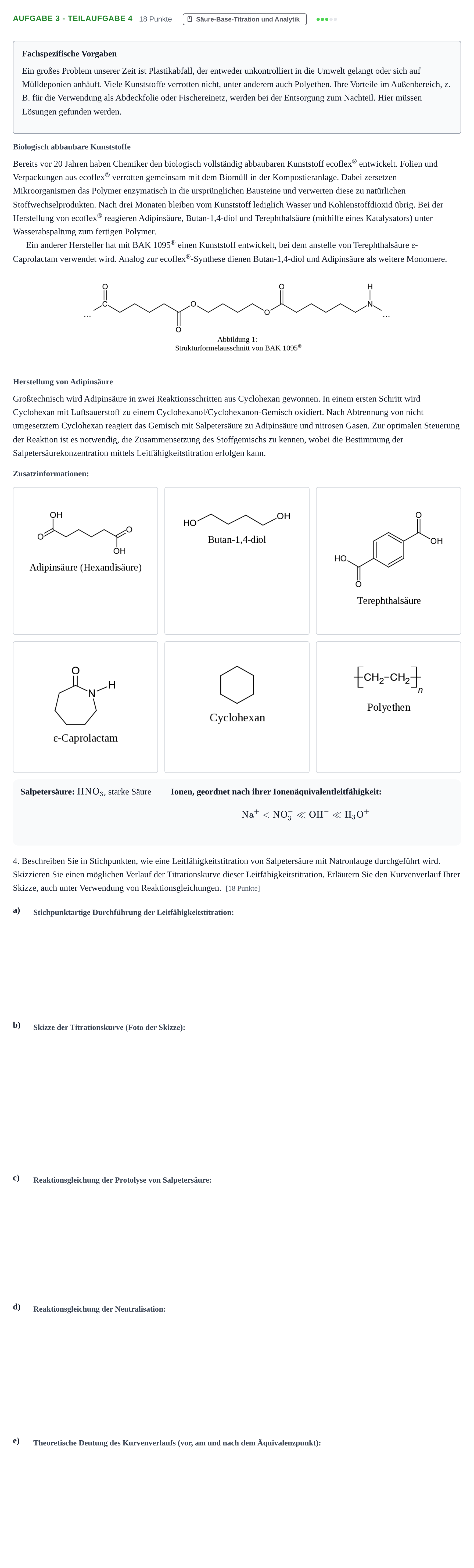 Aufgabenstellung: Aufgabe 3 - Teilaufgabe 4 · Abitur NRW Chemie LK · Nachtermin 2023