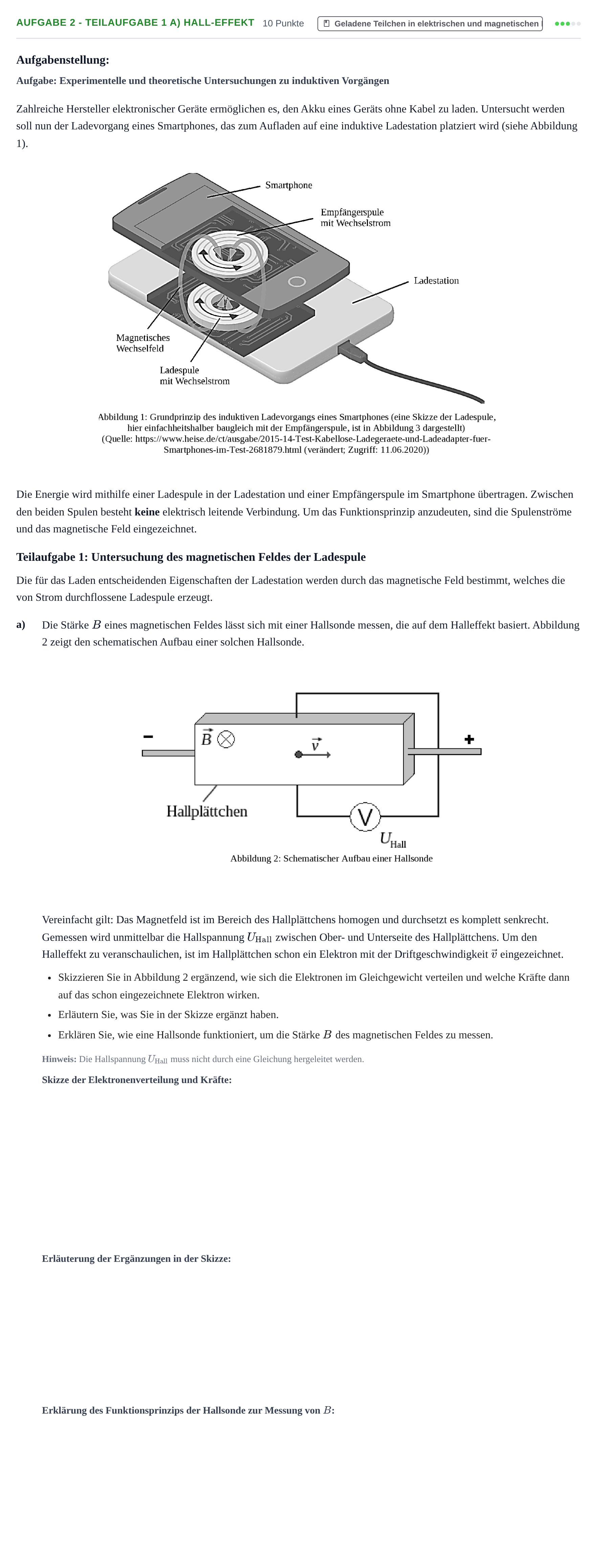 Aufgabenstellung: Aufgabe 2 - Teilaufgabe 1 a) Hall-Effekt · Abitur NRW Physik LK · Haupttermin 2021