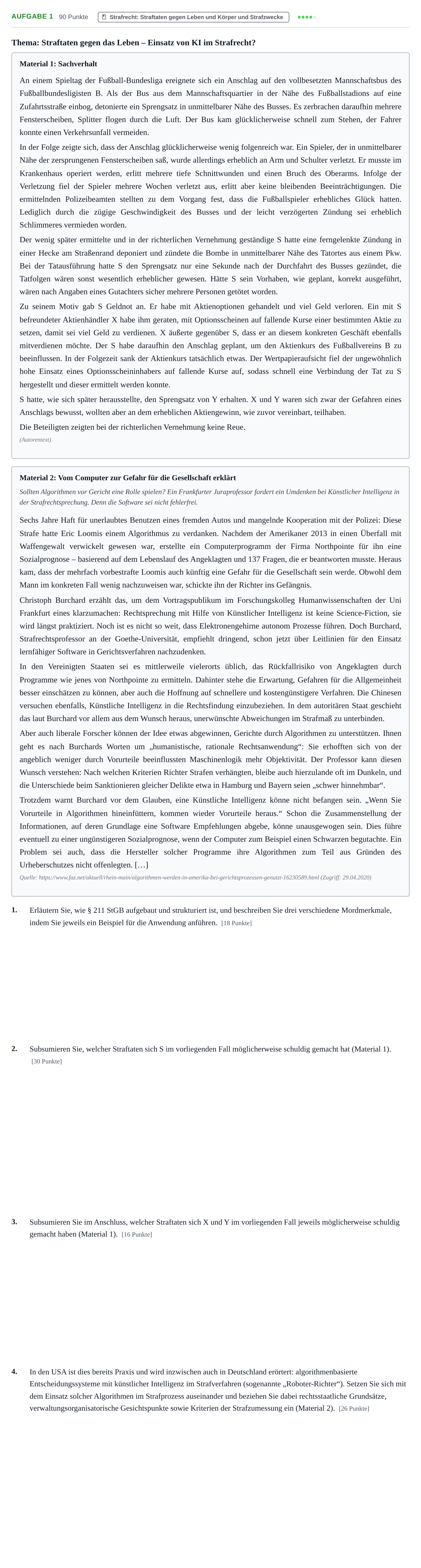 Aufgabenstellung: Aufgabe 1 · Abitur NRW Recht LK · Haupttermin 2021