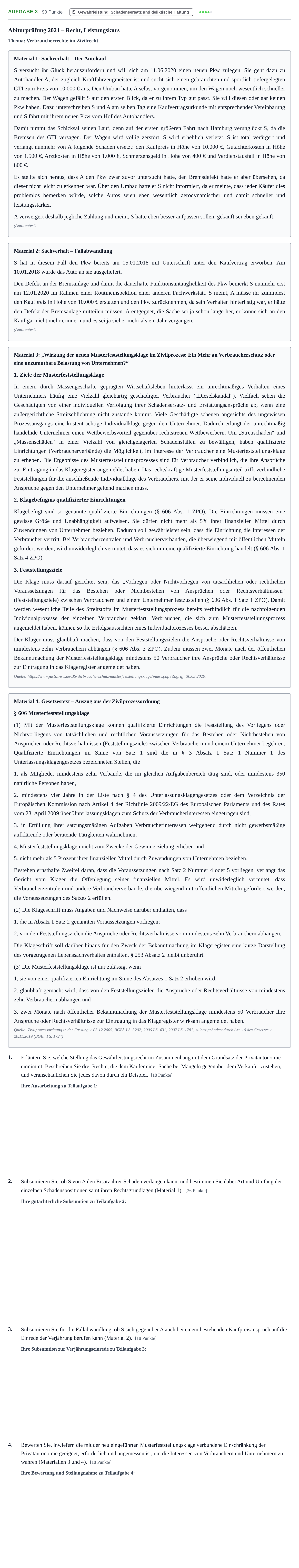 Aufgabenstellung: Aufgabe 3 · Abitur NRW Recht LK · Haupttermin 2021