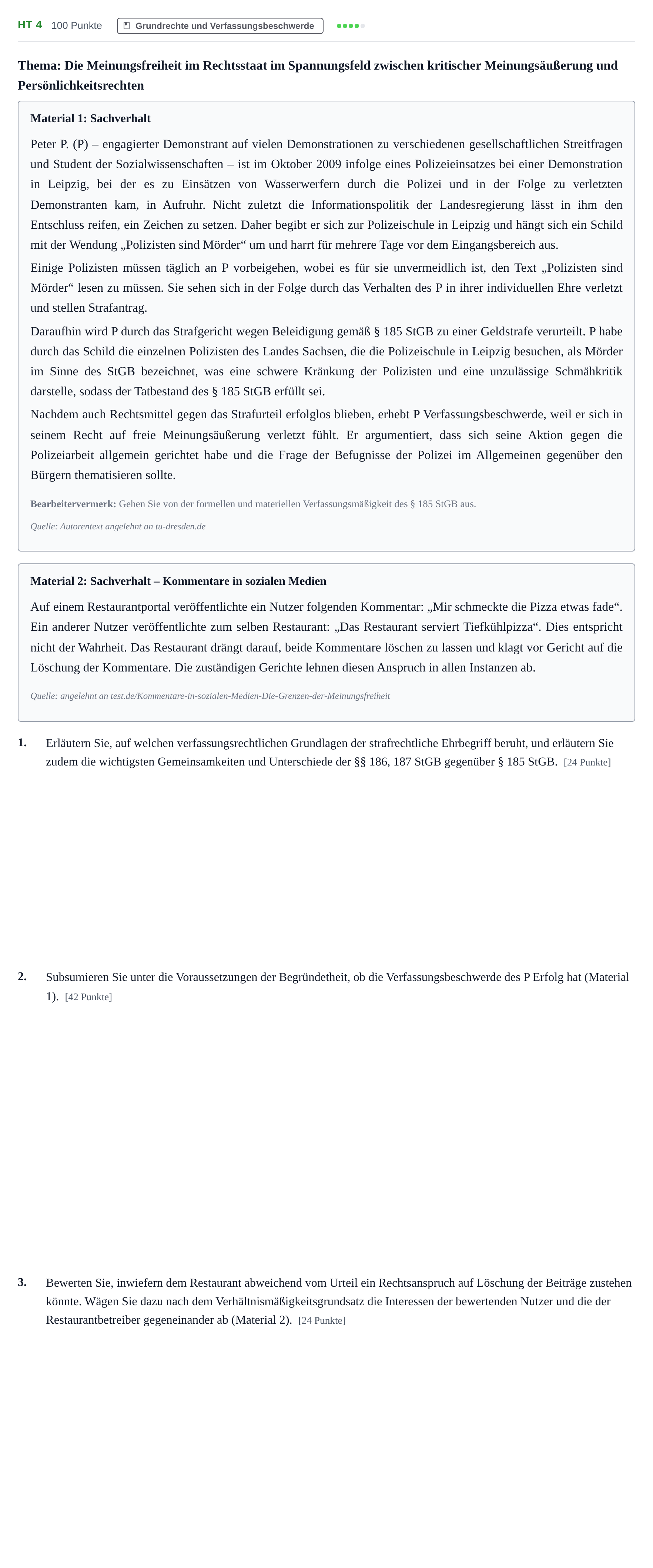 Aufgabenstellung: Aufgabe HT 4 · Abitur NRW Recht GK · Haupttermin 2022