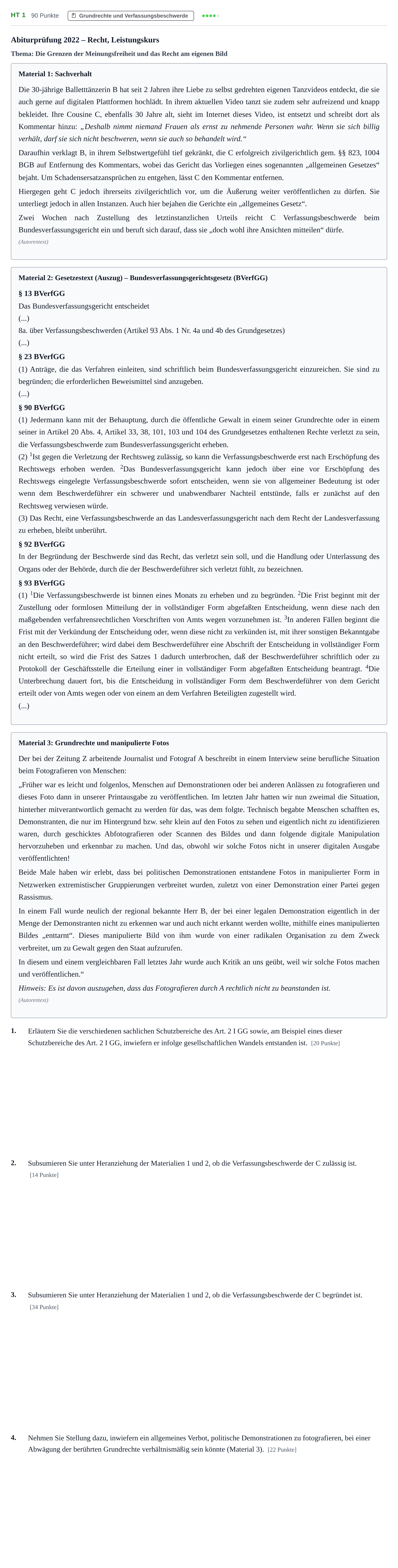 Aufgabenstellung: Aufgabe HT 1 · Abitur NRW Recht LK · Haupttermin 2022