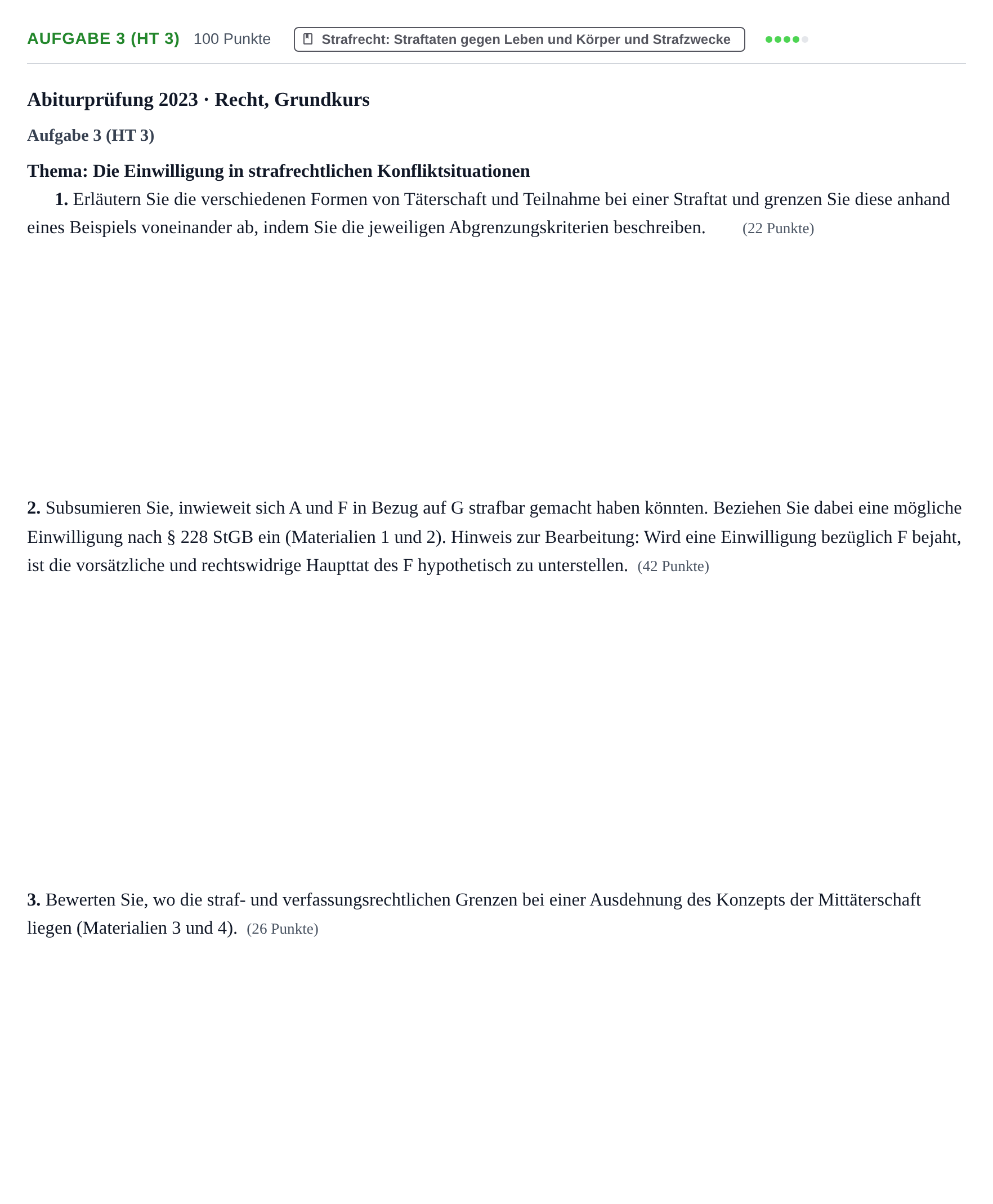 Aufgabenstellung: Aufgabe 3 (HT 3) · Abitur NRW Recht GK · Haupttermin 2023